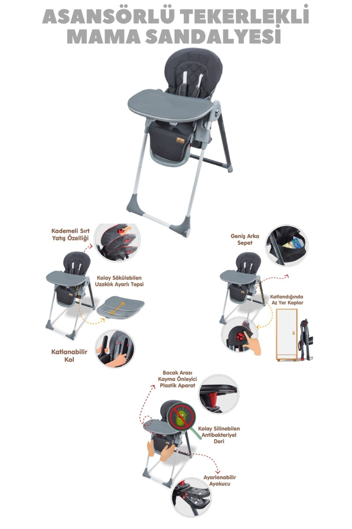 TURHAN BEBE Bebek Arabası Puset Beşik Banyo Seti Yürüteç Çanta Yürüteç Mama Sandalyesi Oyun Halısı fotoğrafı 3 (önizleme)