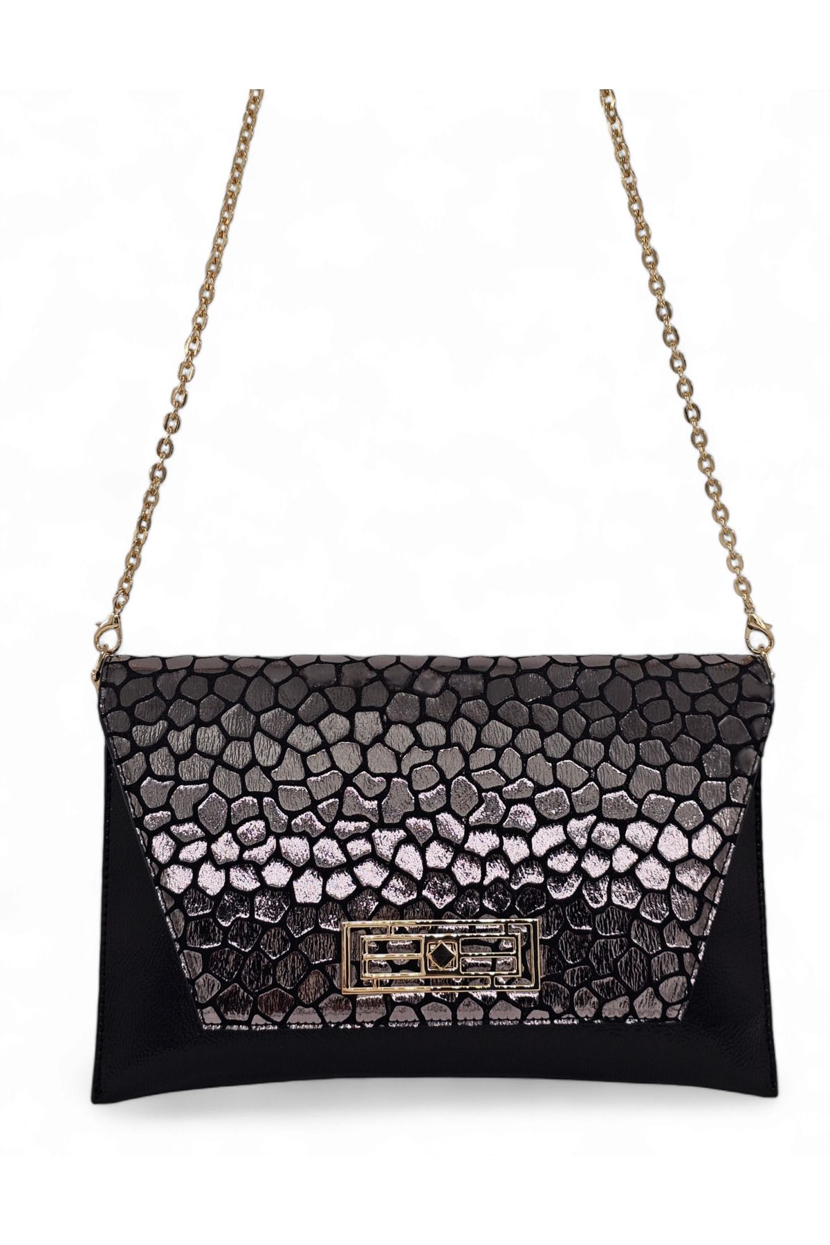 Dark grey shop patent clutch bag