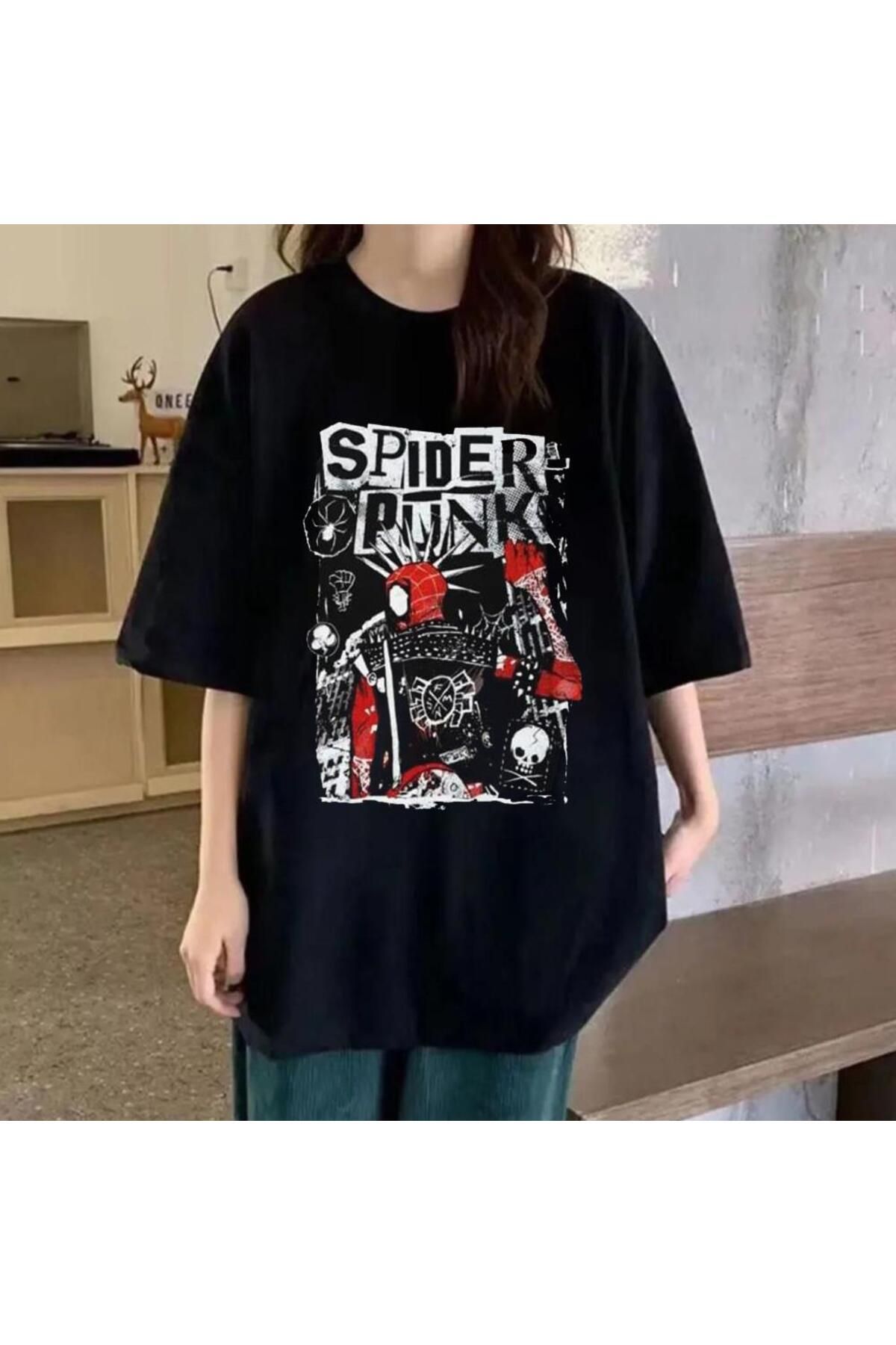 Touz Moda Spider Punk Siyah Unisex Oversize T shirt