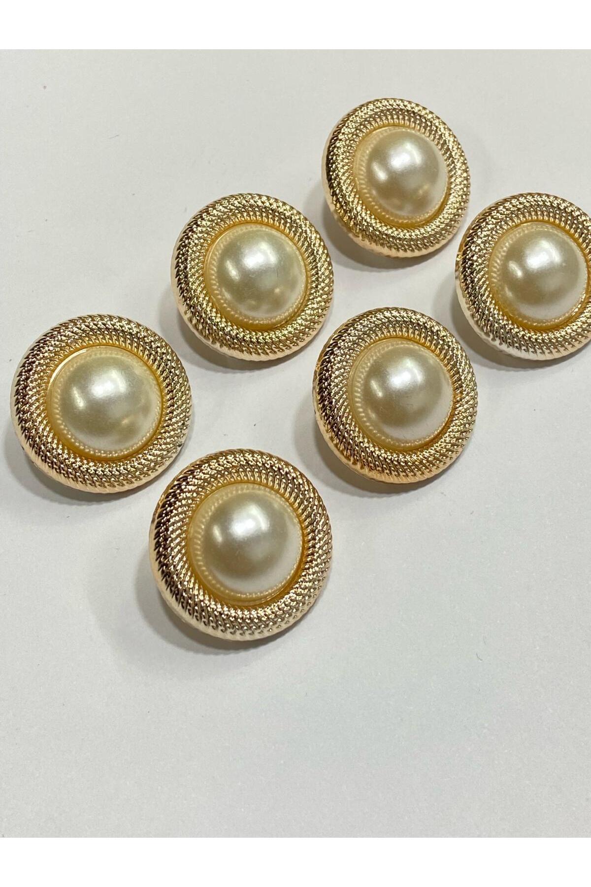 Classic Pearl Model Button / Soft Gold / Metalized (plastic) / Set of 6 / 2.5 cm