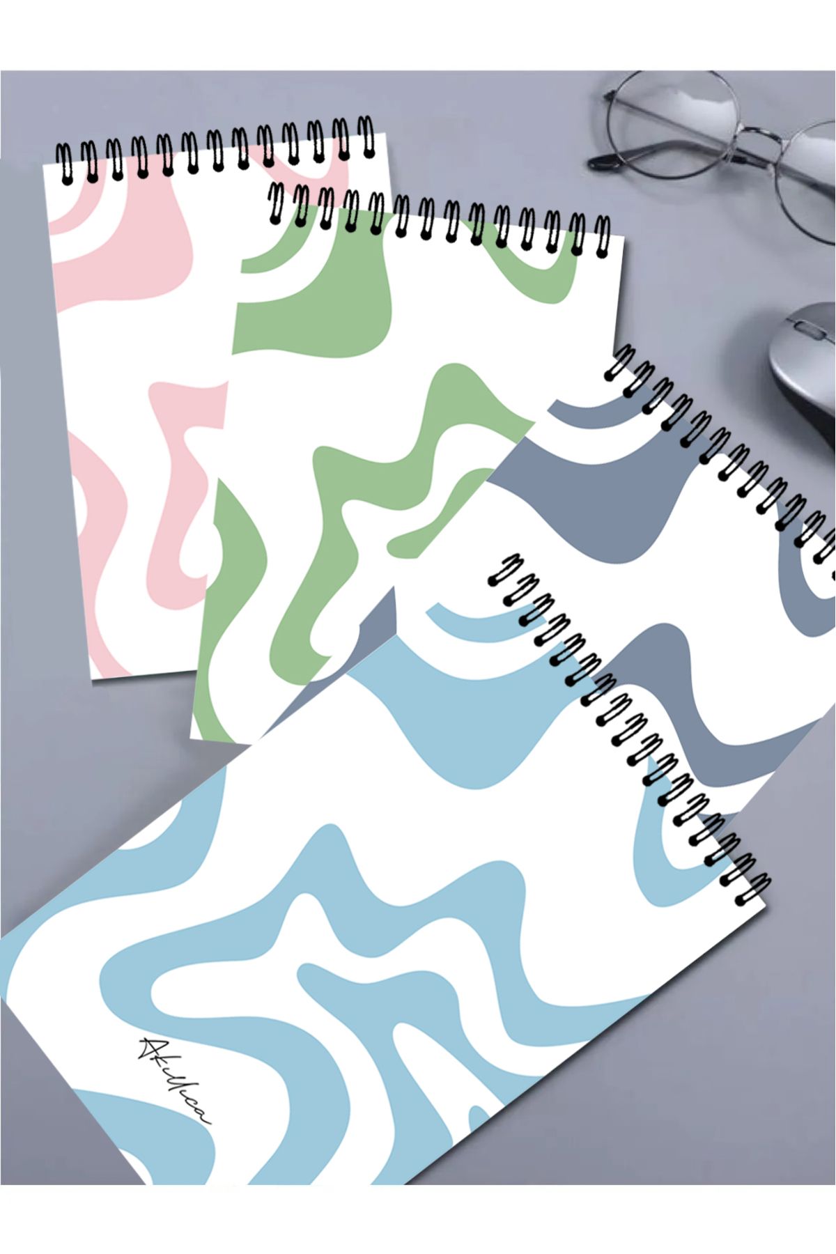 AKILLICA-Set of 4 Striped Notebook 13 X 20 cm 50 Sheets Cardboard Cover Top Spiral Notebook Notebook Line 2