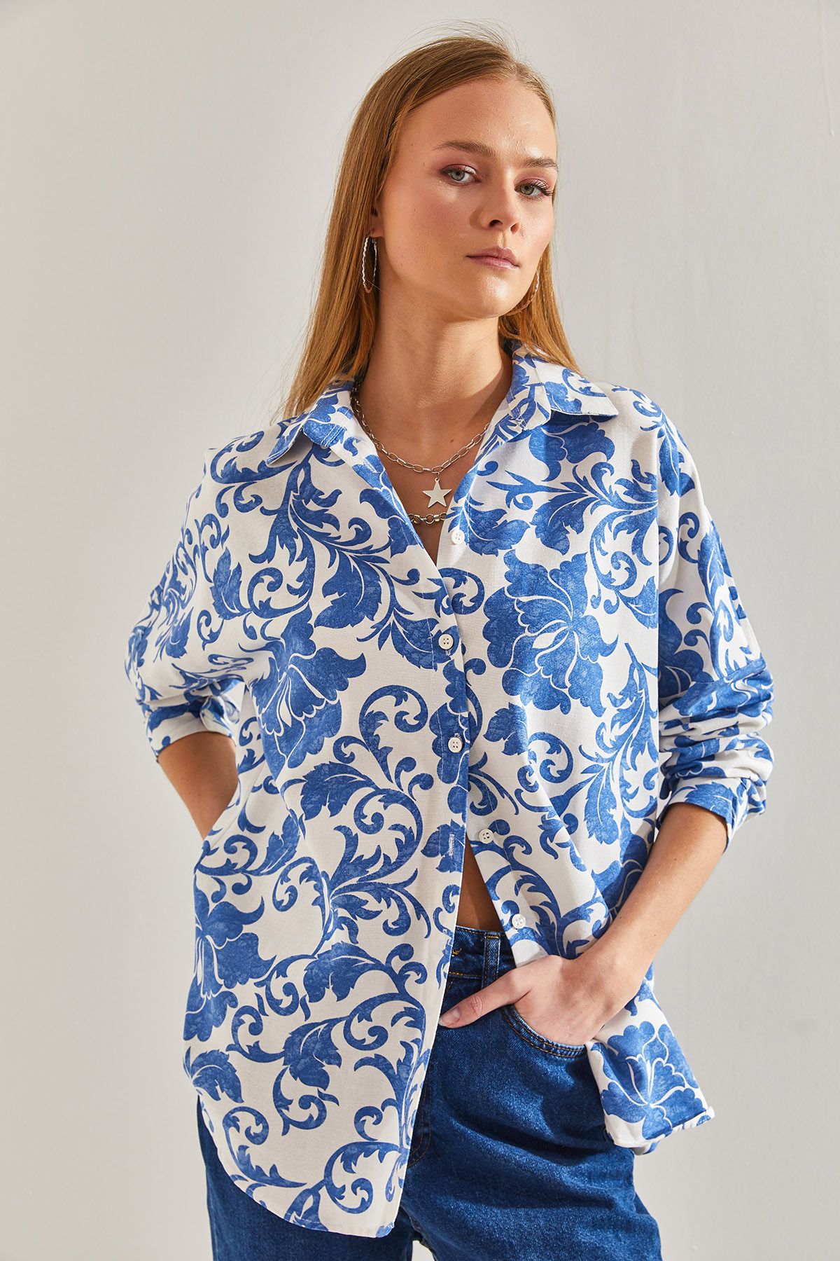Bianco Lucci-Women's Patterned Casual Linen Shirt60101020 3