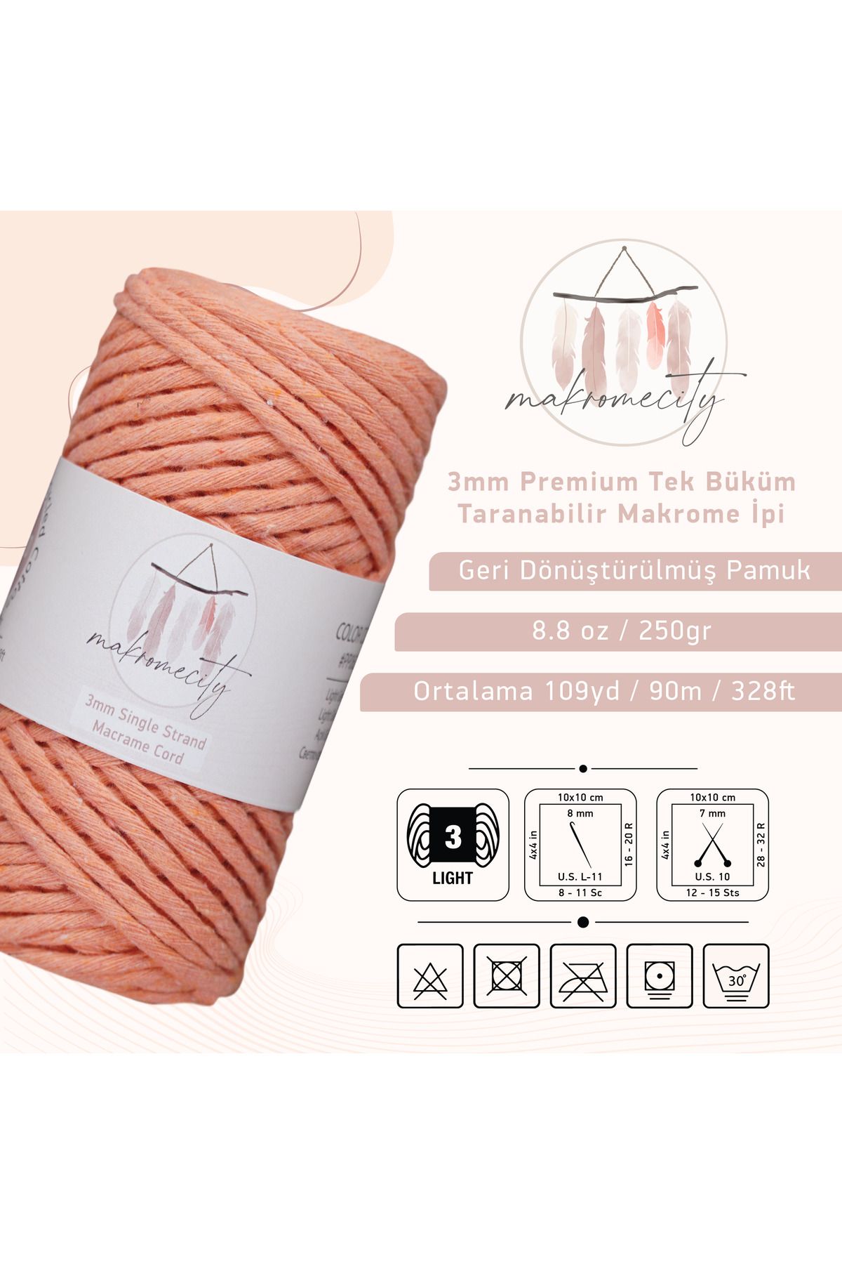 Makromecity-Scalloped Macrame Thread 3mm Scalloped Cotton Macrame Thread Macrame Thread Salmon 2