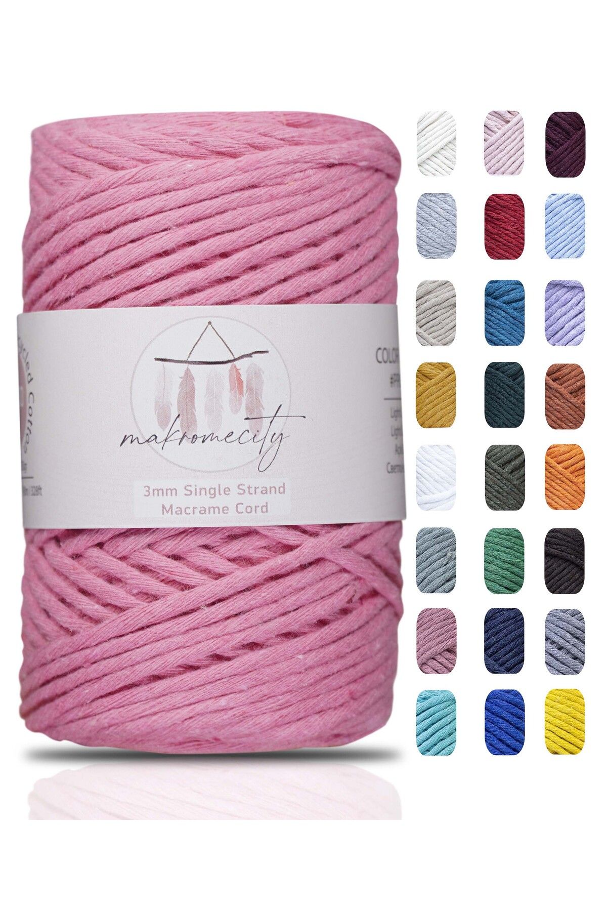 Makromecity-Scalloped Macrame Thread 3mm Scalloped Cotton Macrame Thread Macrame Thread Candy Pink 1