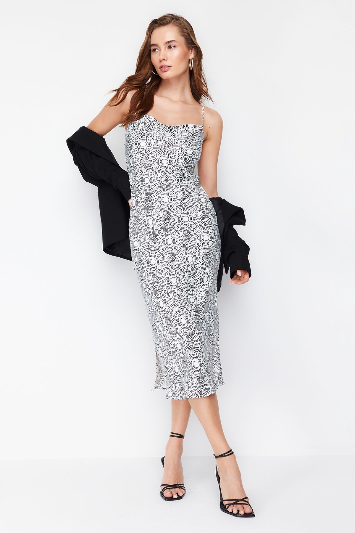 Trendyol Collection Ecru Strapless Collar Satin Midi Woven Maxi Dress ...