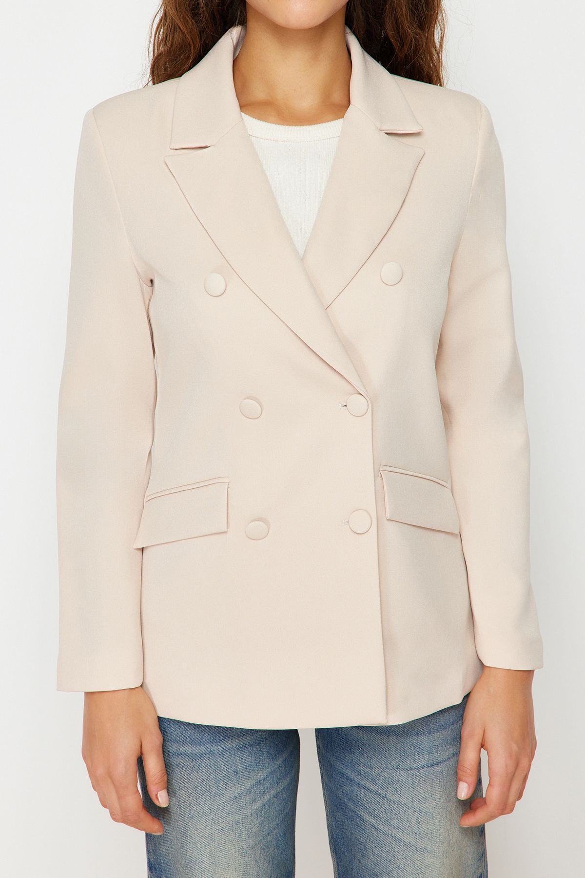 Trendyol Collection-Gewebte Blazerjacke mit normalem Futter in Stein TWOSS21CE0137 3