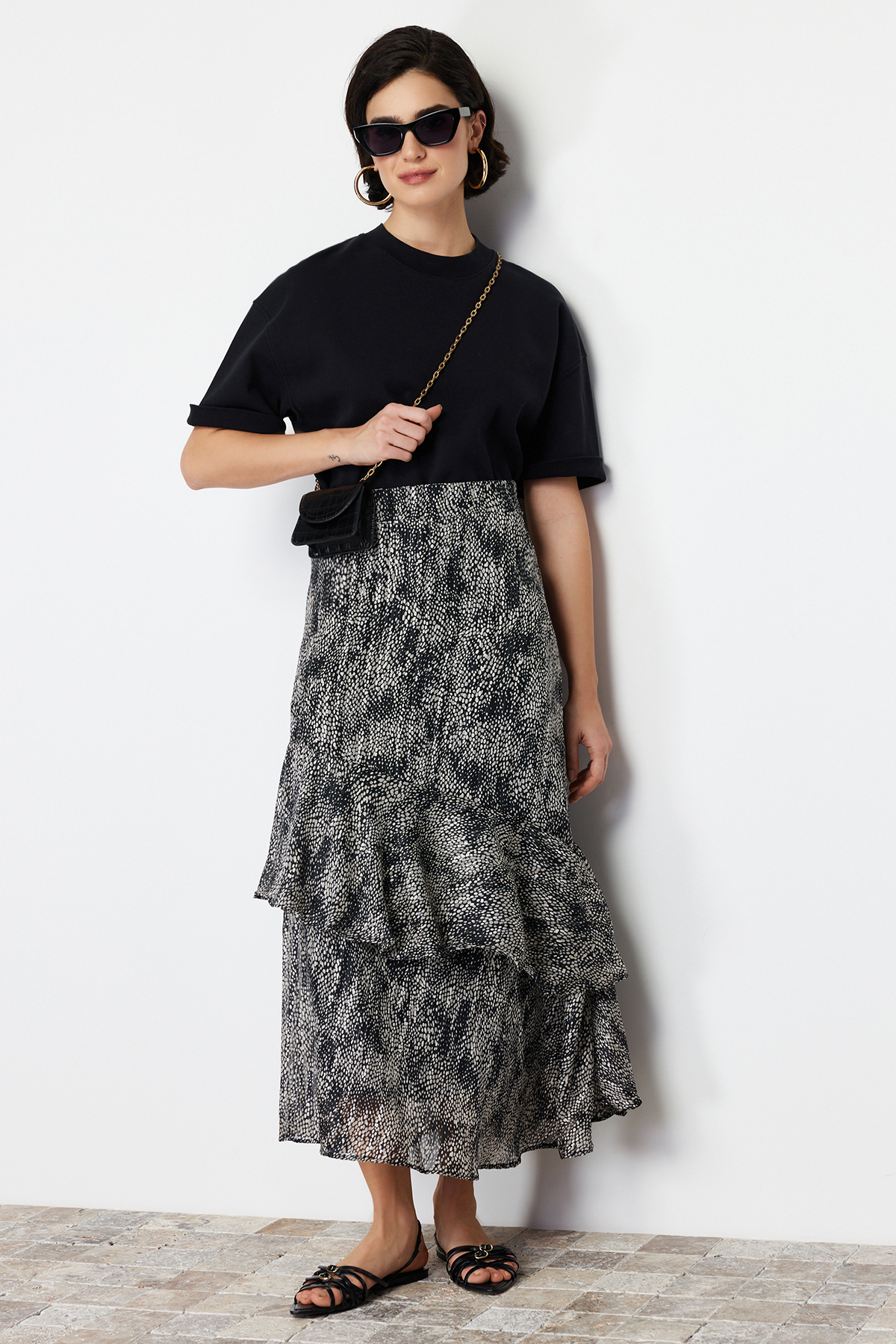 Trendyolmilla  Siyah Animal Desenli Astarlı Dokuma Etek TCTAW24EE00020 - Görsel 2