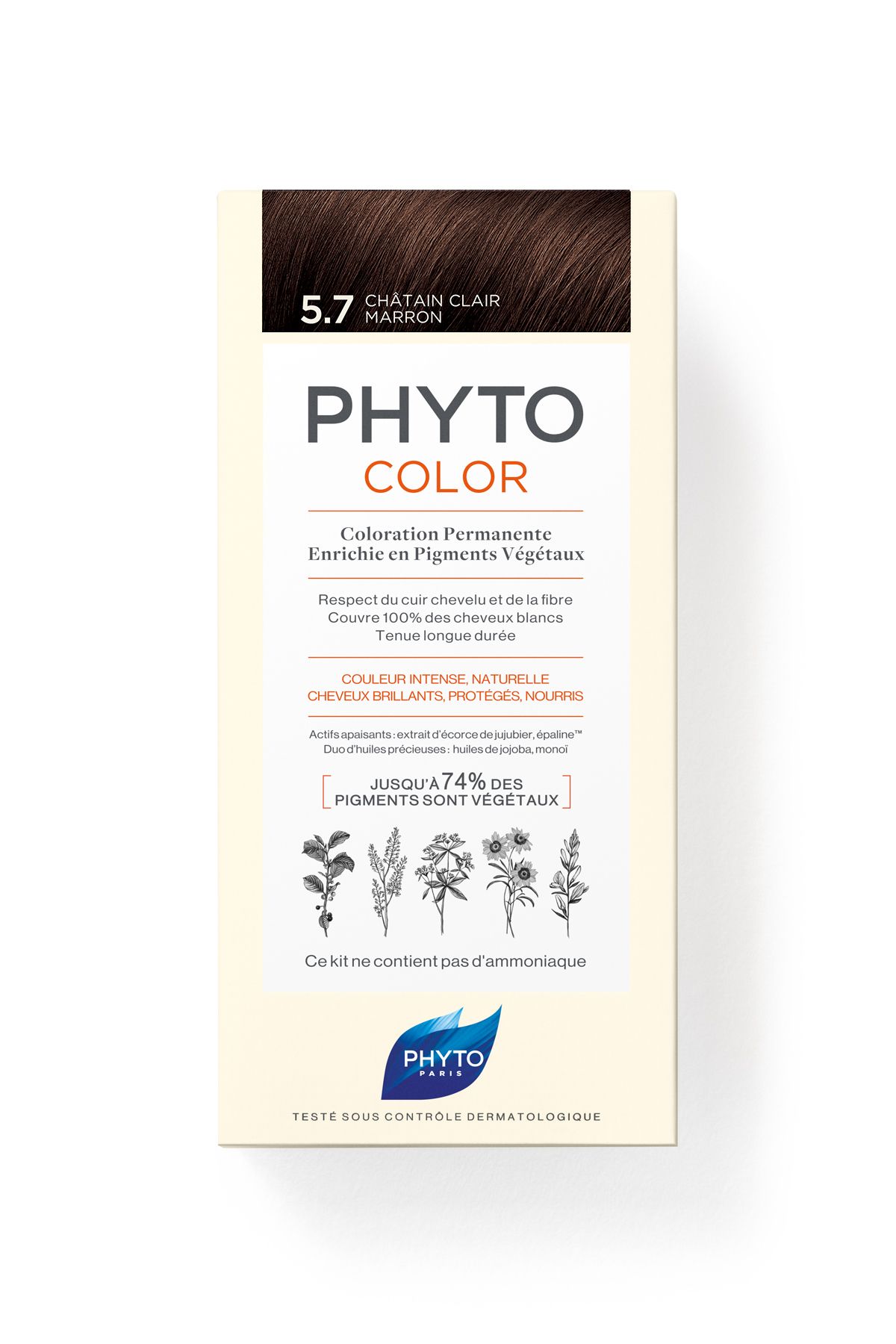 Phyto رنگ موی گیاهی دائمی بدون آمونیاک فیتوکالر رنگ مس بلوطی روشن شماره 5.7