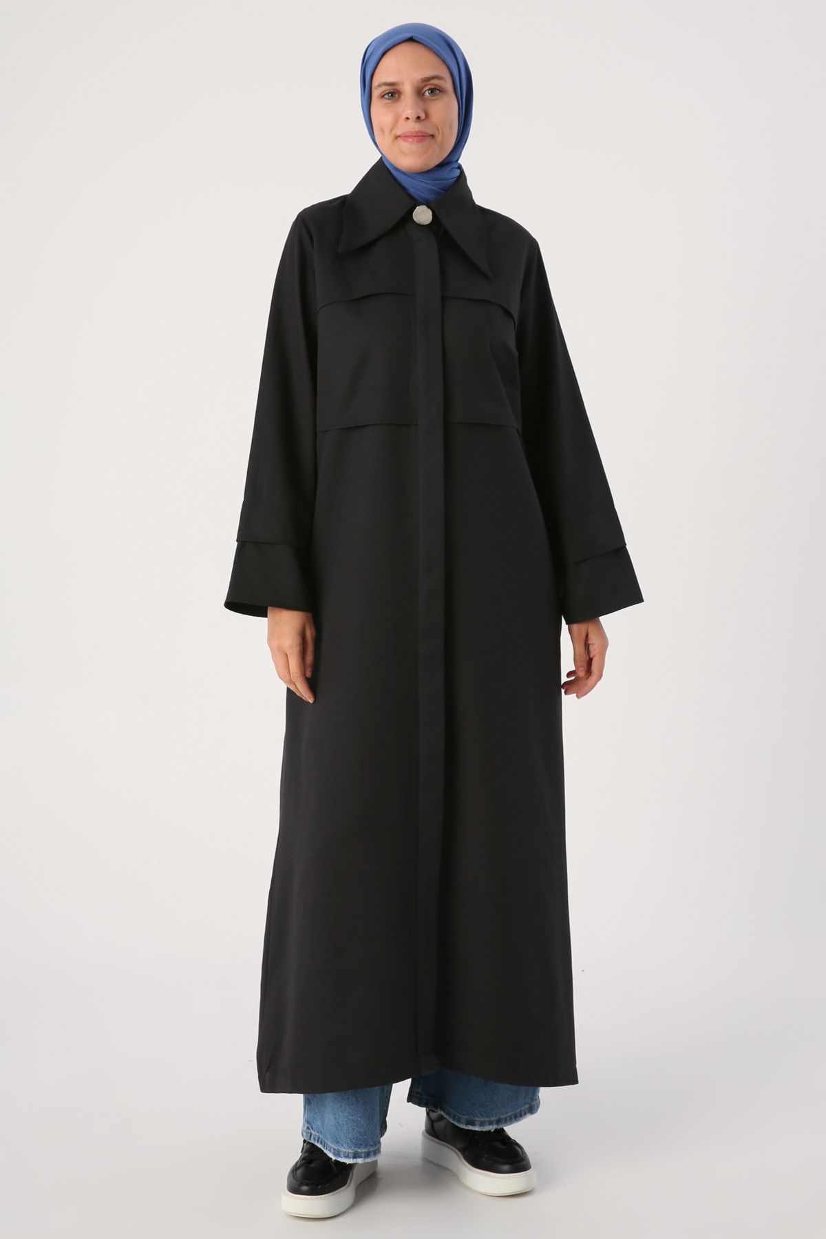 ALLDAY-Black Pointed Collar Abaya with Hidden Placket 2