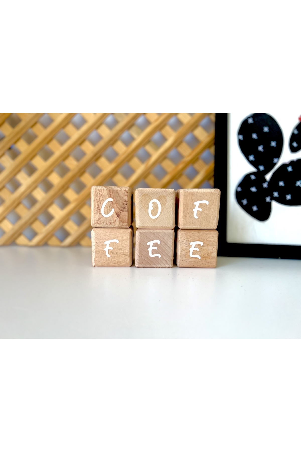COFFEE yazılı 6lı ahşap küp