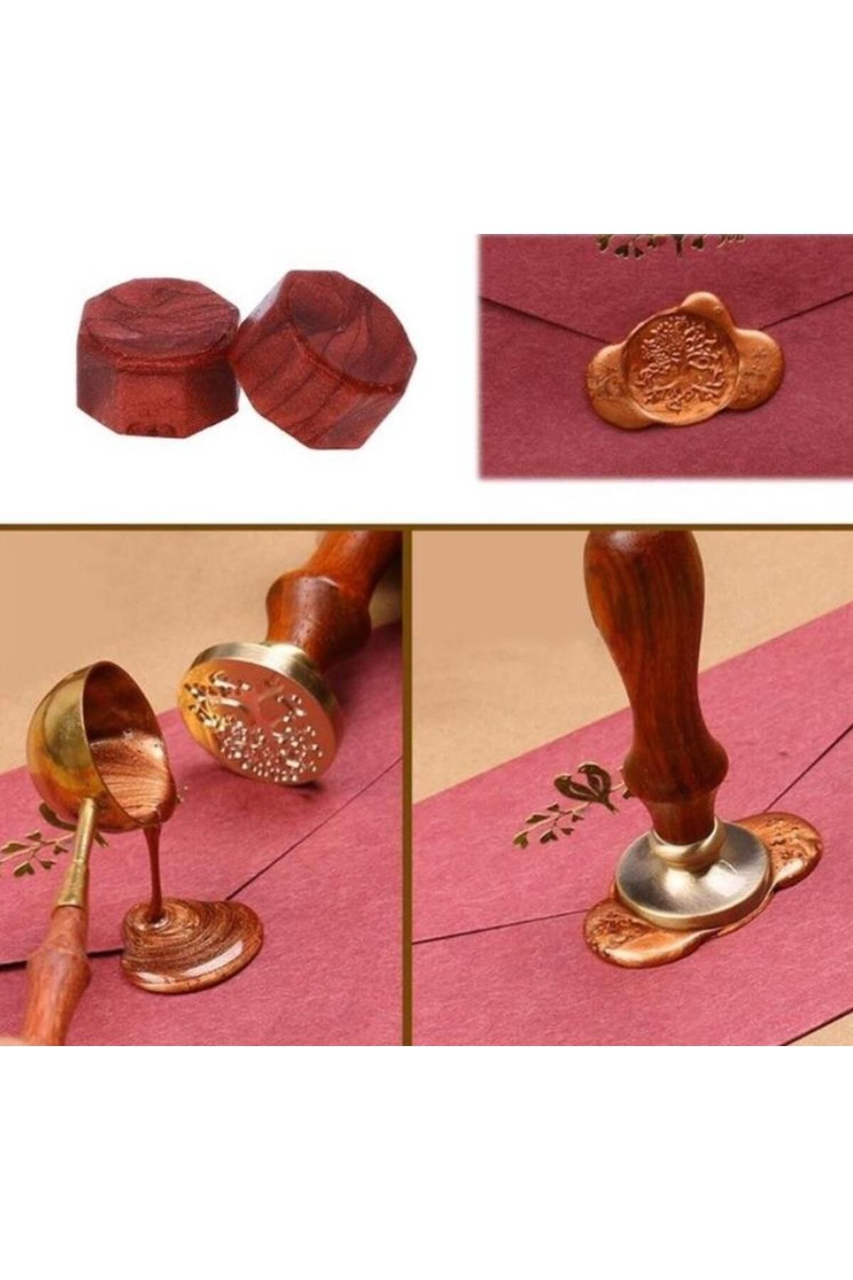 Jinserta-Retro Letter Seal Stamp Letter U + 30 Pieces of Seal Candle + Melting Spoon 8