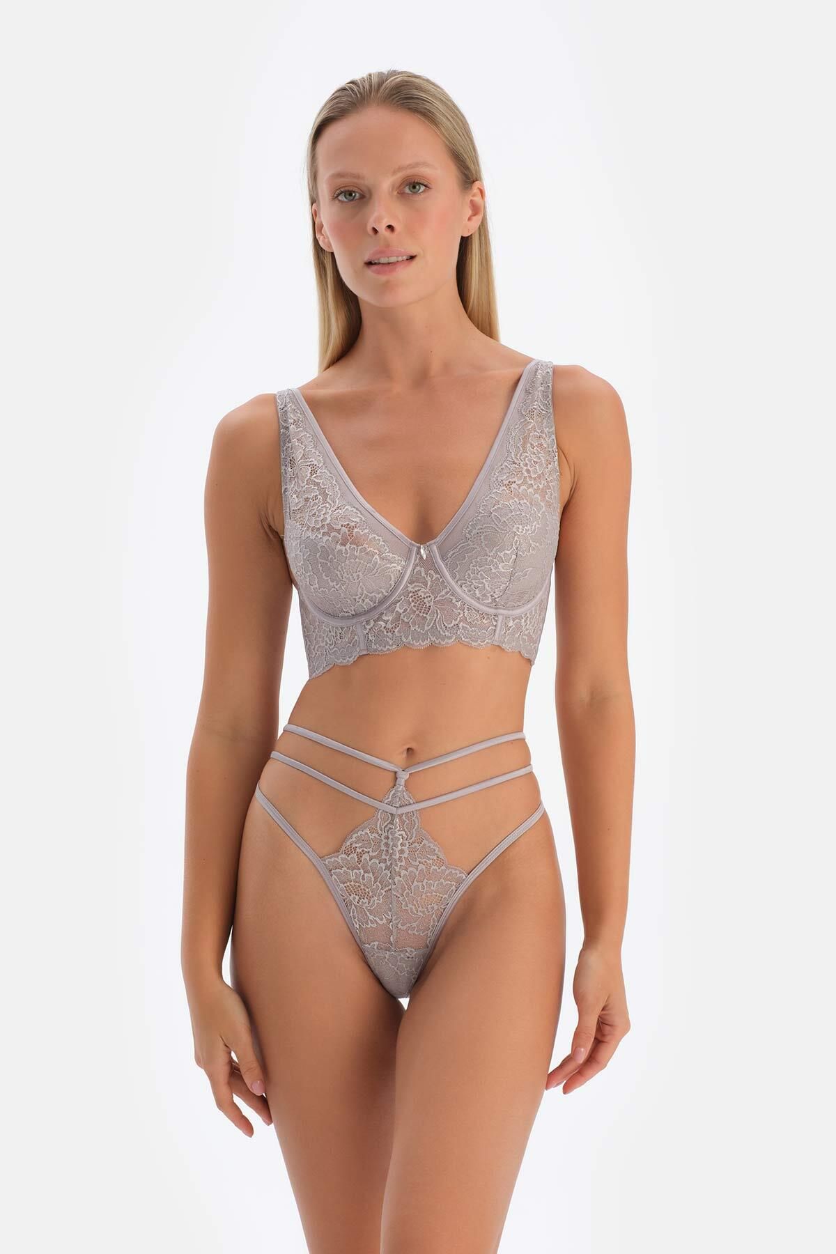 Dagi-Light Gray Lace Strings Panties 4