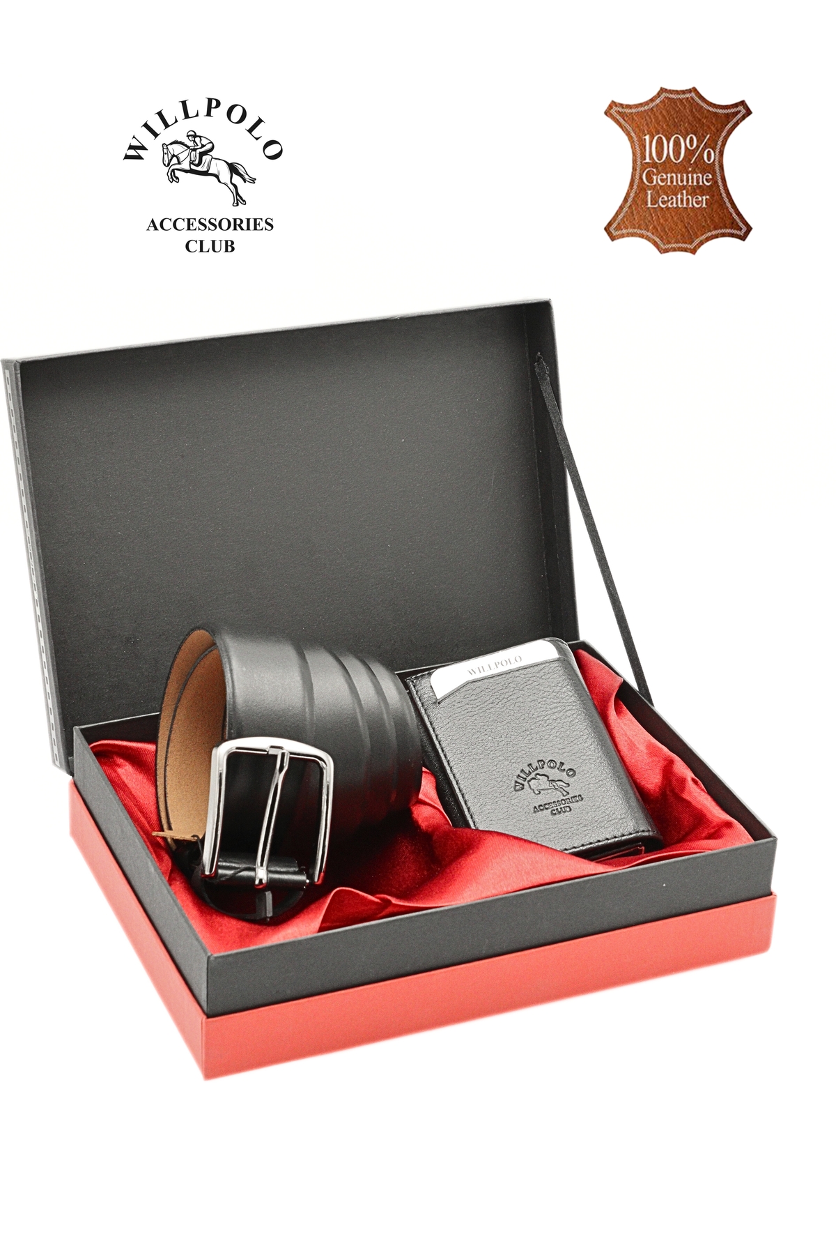 Genuine Leather Men's Wallet and Belt Set Gift Set Groom Set