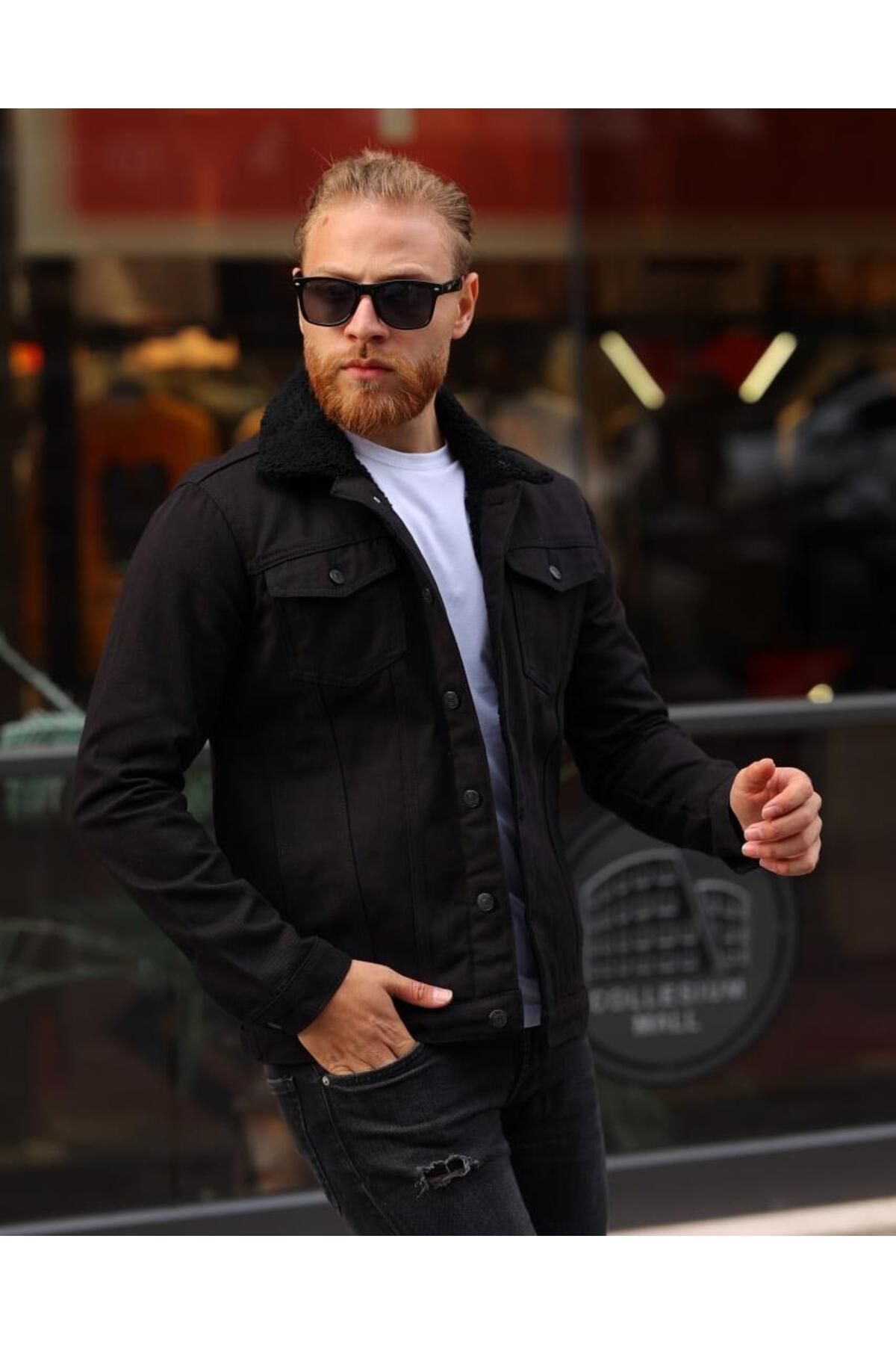 Denim fur top jacket for men