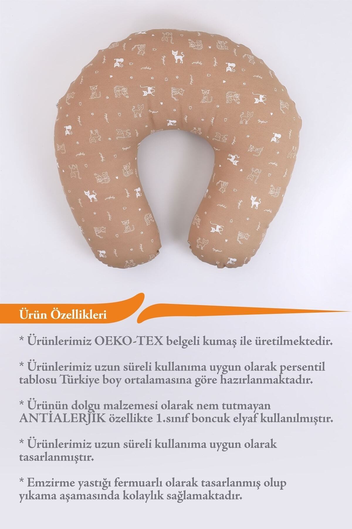 Umaybebek Çift Taraflı Emzirme Yastığı Bebek Destek Minderi Pamuk Kumaş - Kahve Kedi fotoğrafı 3 (önizleme)