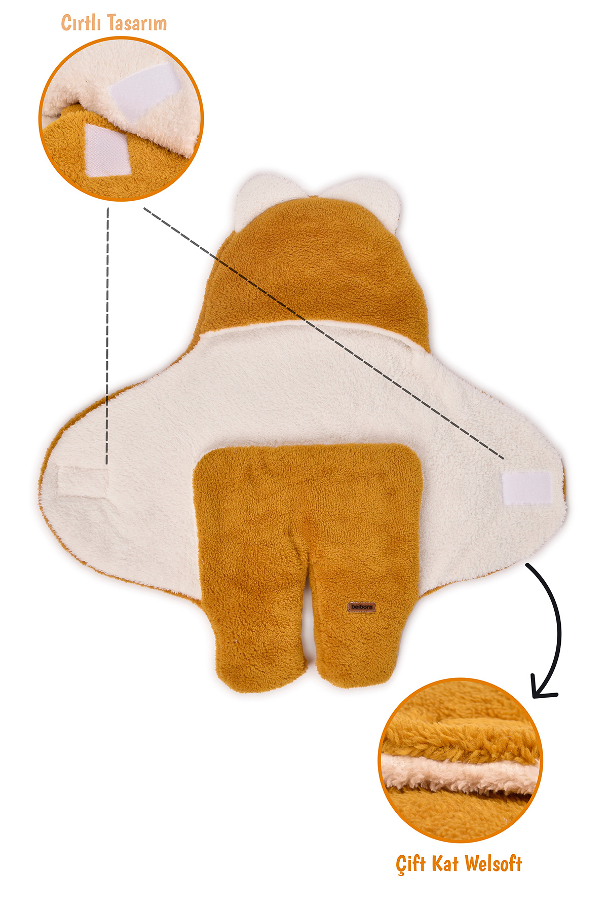 Beibons 0-12 Ay Çift Kat Elyaflı Bebek Dış Kundak- Pelüş Bebek Battaniyesi- Ayaklı Welsoft Bebek Uyku Tulumu fotoğrafı 2 (önizleme)