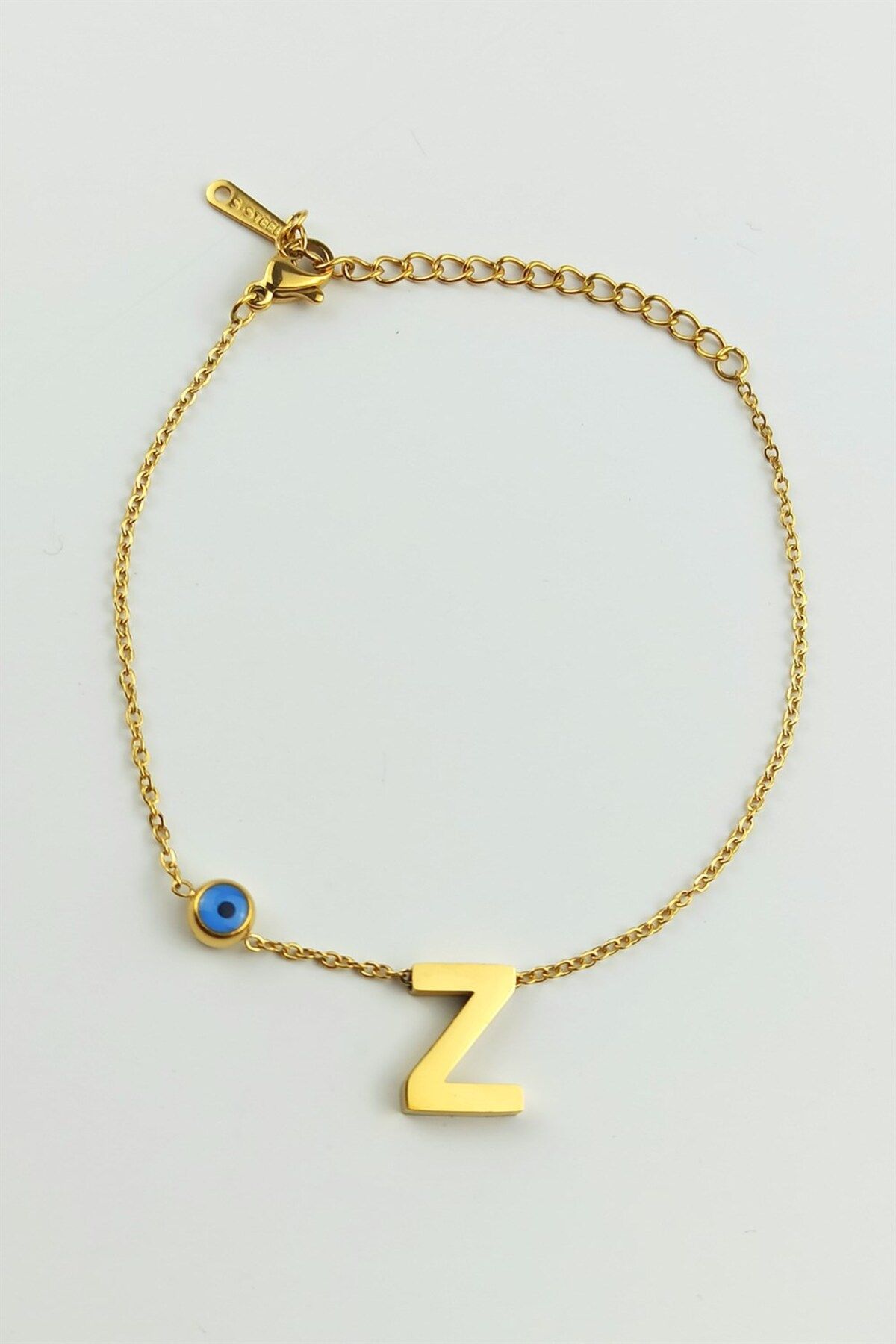 lk Accessories Z Letter Bracelet with Steel Evil Eye Bead lkharfbilekz