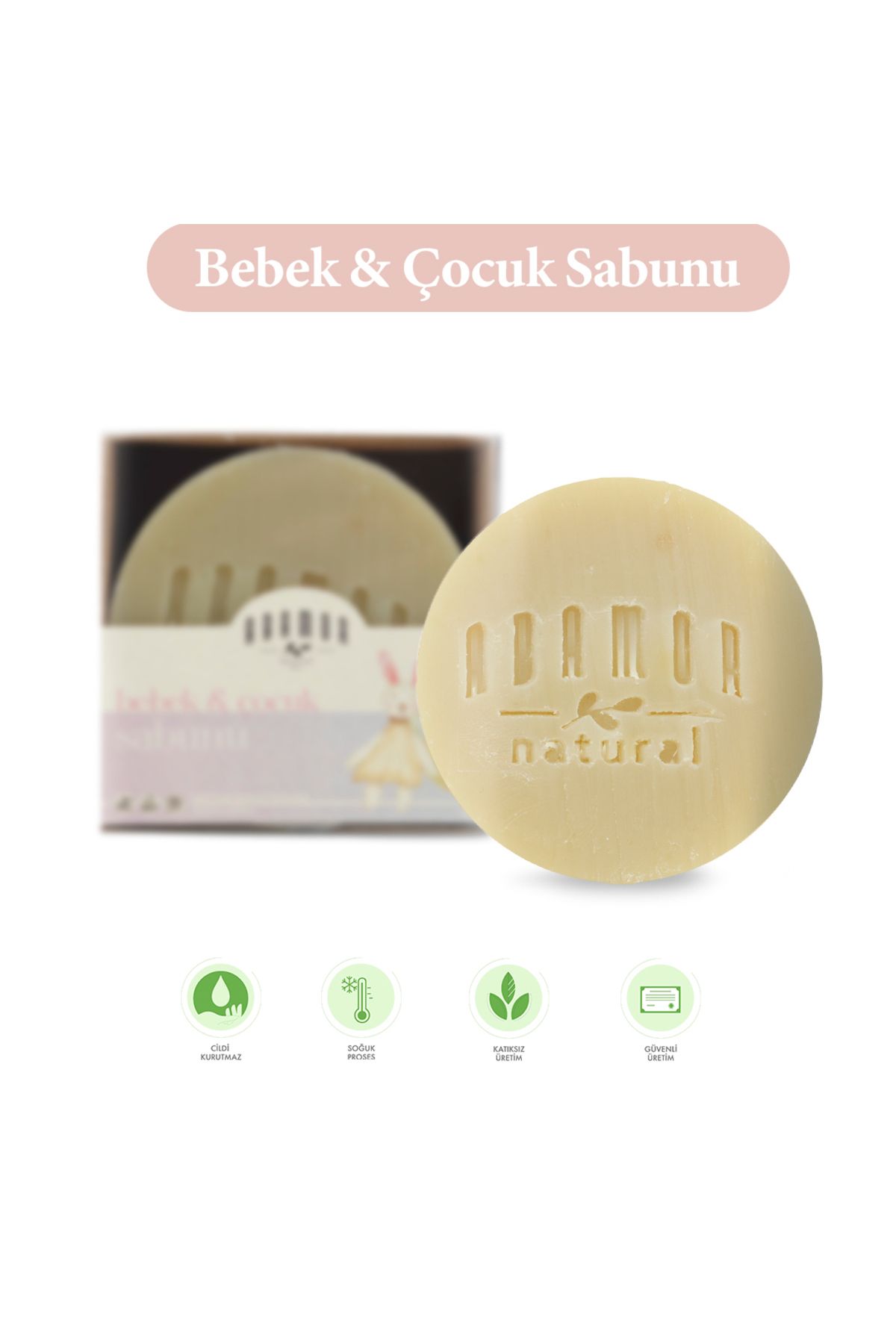 Abamor Natural Bebek Ve Çocuk Sabunu Hassas Ciltlere Özel Nemlendirici Konak Sorununa Karşı 100 gr