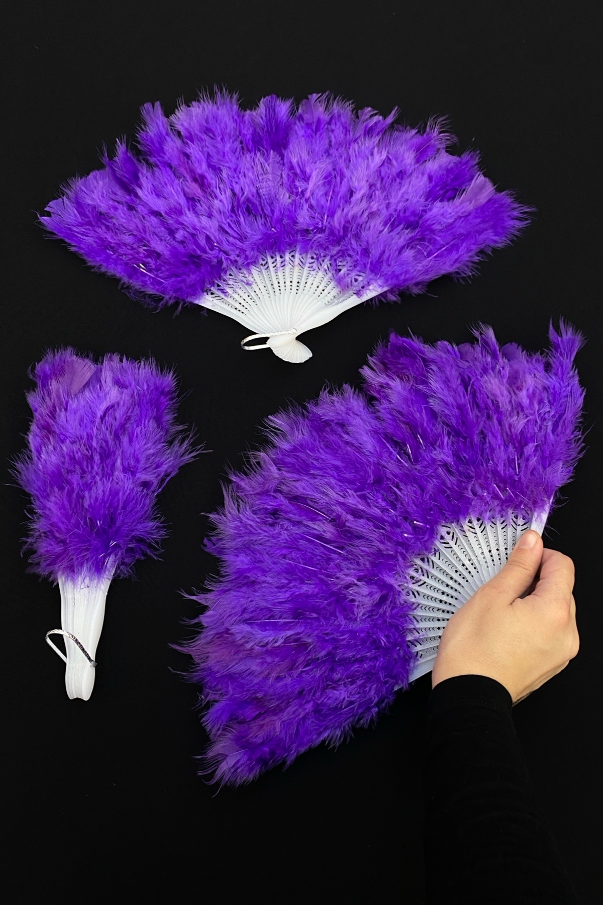 ZEYMERADE Mor Gelin Tüylü Yelpazesi, Plastik Kına Nedime Bride Bekarlığa Veda Sünnet Yelpaze, Orta Boy 25*40cm