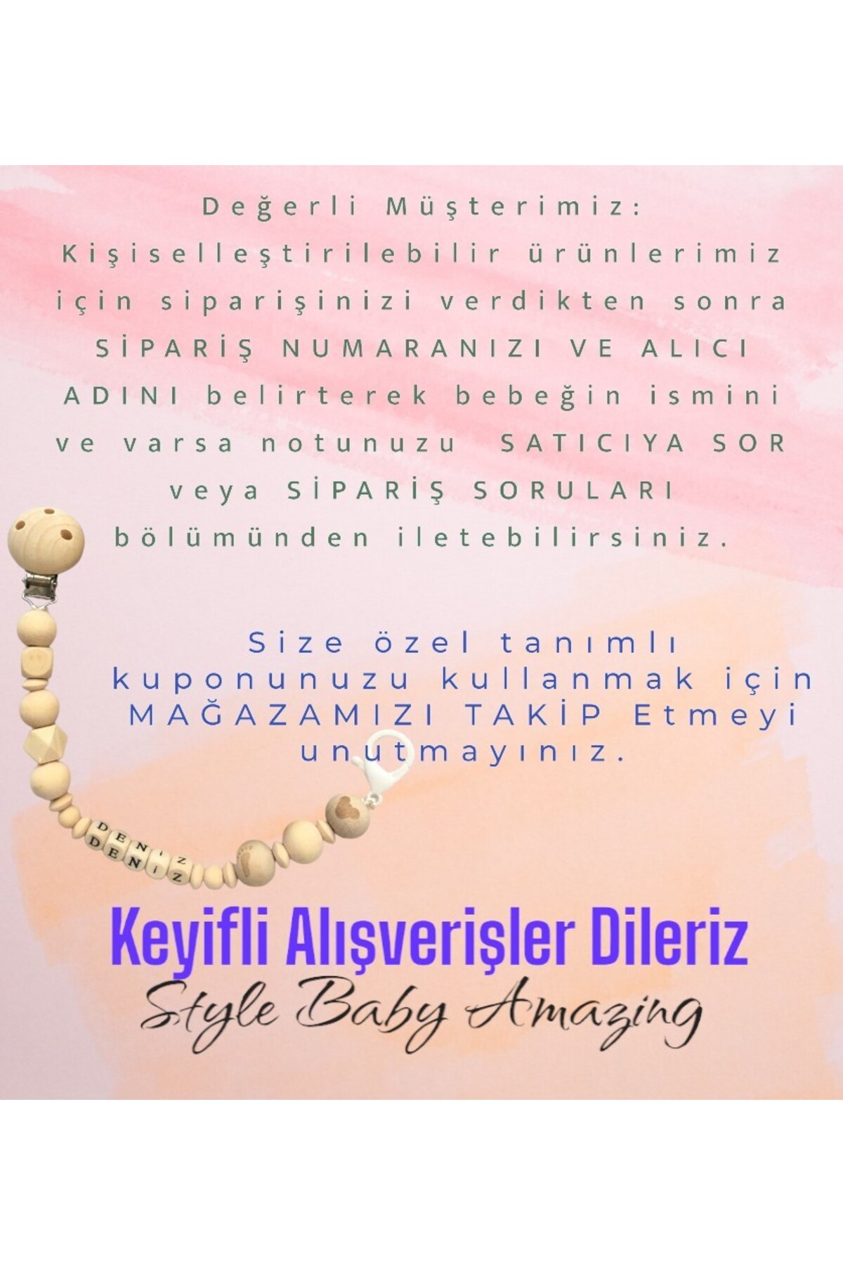 Style Baby Amazing Hoşgeldin Bebek, Yenidoğan Kız Bebek Isimli Emzik Askısı Hediye Seti. fotoğrafı 6 (önizleme)