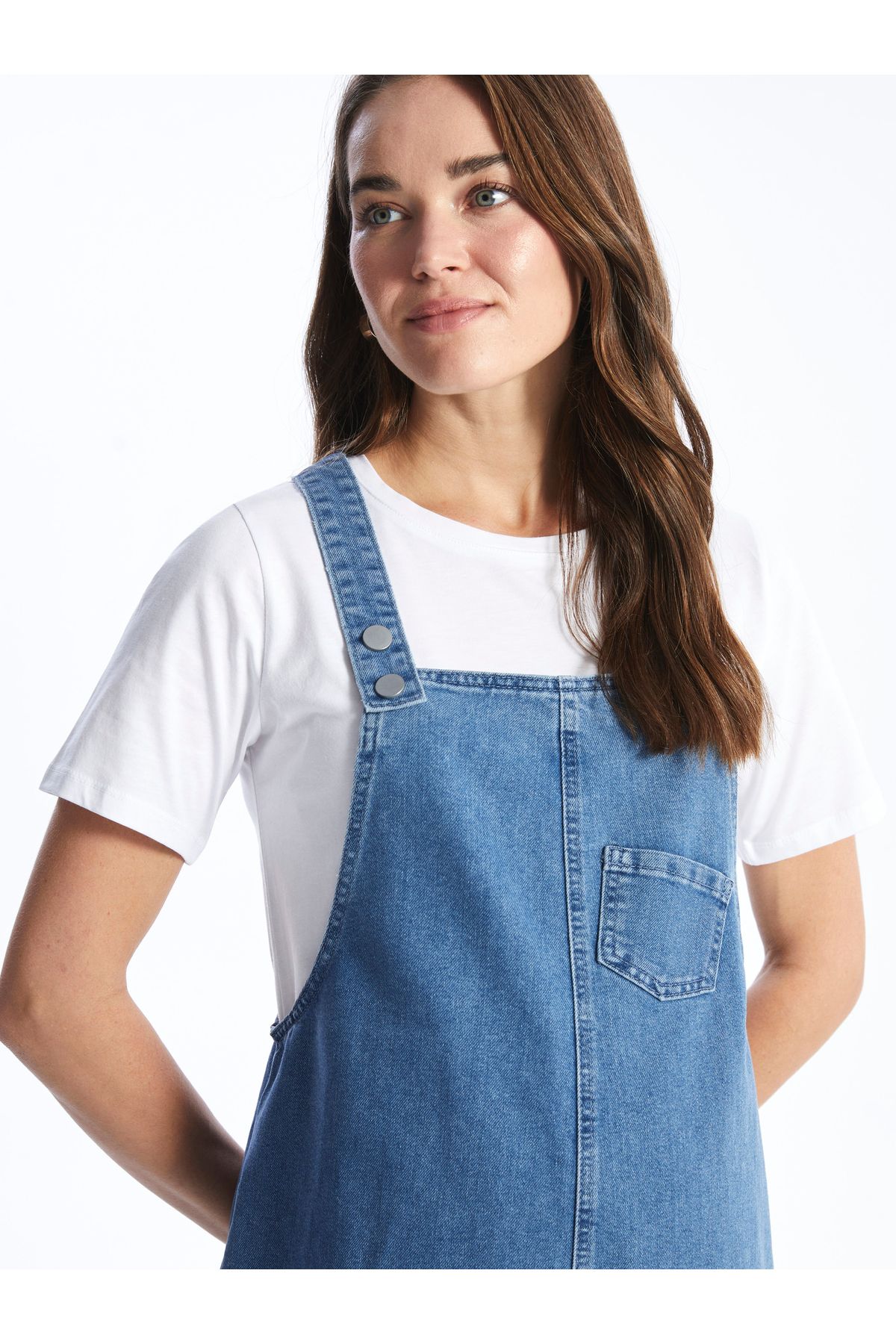 LC Waikiki-Umstands-Jeans-Salopette – quadratischer Kragen, flacher Riemen 3
