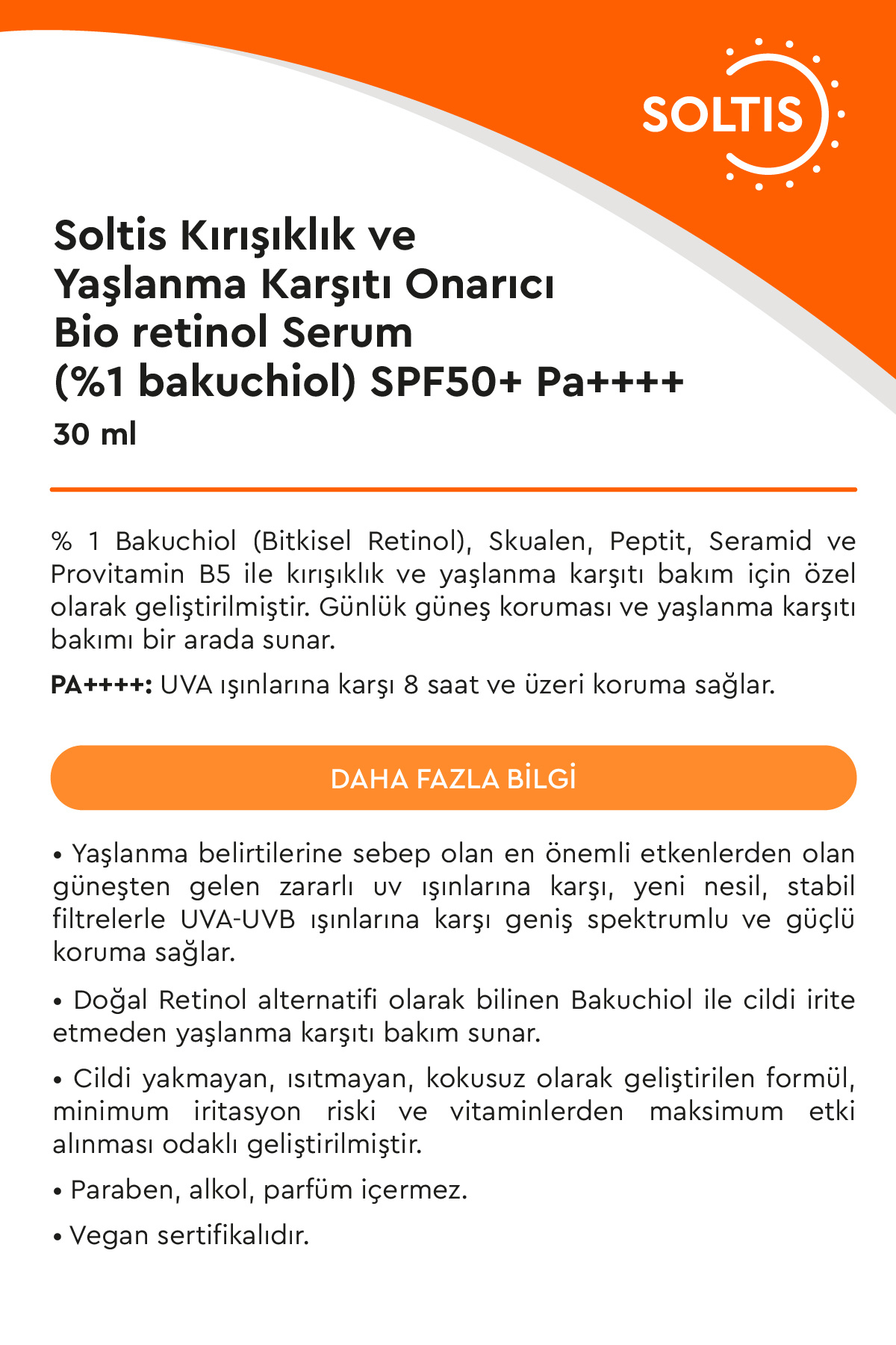 Kırışıklık ve Yaşlanma Karşıtı Onarıcı Bio retinol Serum (%1 bakuchiol) SPF50+ — dk0058 — تصویر 3 از 5