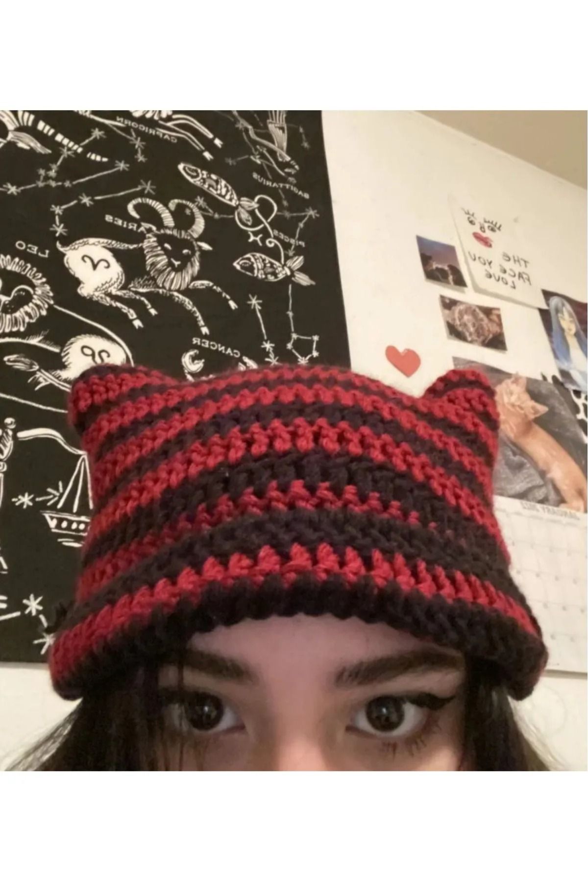 Planet Butik-Cat Ear Beanie Black Red I Handmade 1