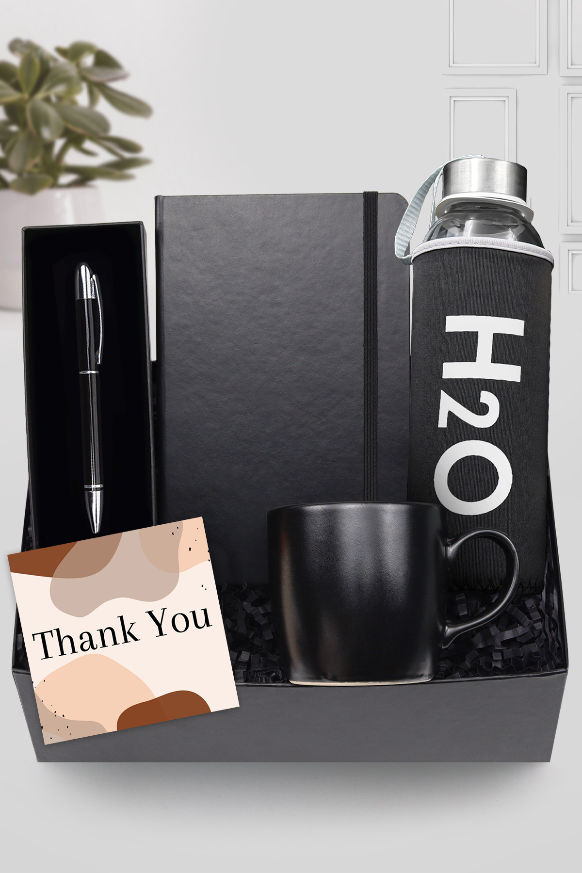 Trendmiya Siyah Tükenmez Kalem & Siyah Kupa & Siyah Defter & Özel Kılıflı 500 Ml Siyah Su Matarası Hediye Seti