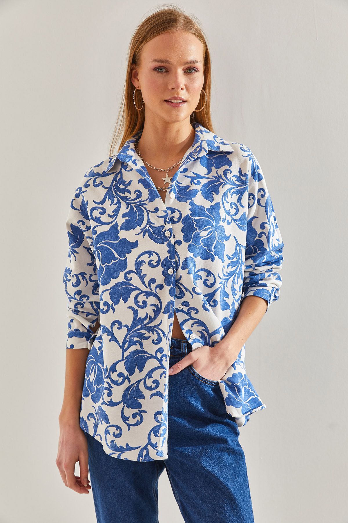 Bianco Lucci-Women's Patterned Casual Linen Shirt60101020 5