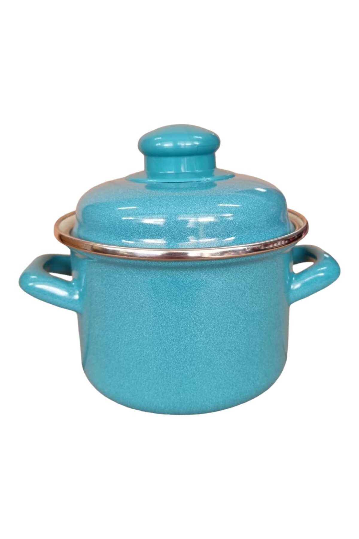 QUSSİNE Lüks Emaye Mini Tencere 12cm 900ml TURKUAZ