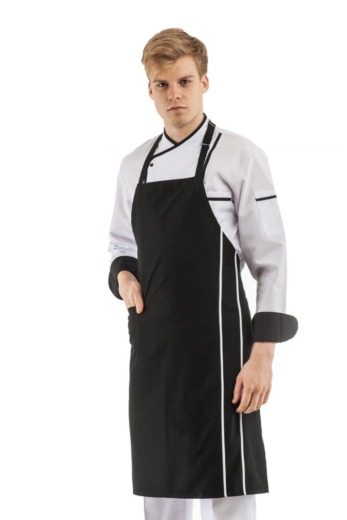 TIPTEKS-Jachetă și pantaloni clasici negri pentru bărbați cu mâneci lungi, șorț și șapcă - set de patru cu șorț alb 5