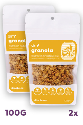slimplus 2 Paket Muz Tarçın Hindistan Cevizi Glutensiz İlave Şekersiz Vegan G...