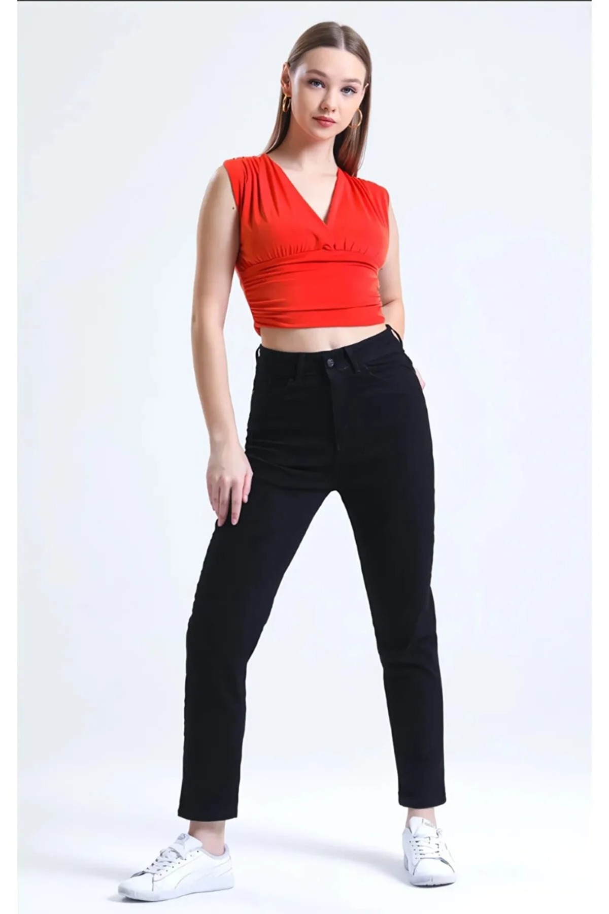 Tia Ramrod Siyah Trend Mom Jeans Yüksek Bel Boyfriend Pantolon