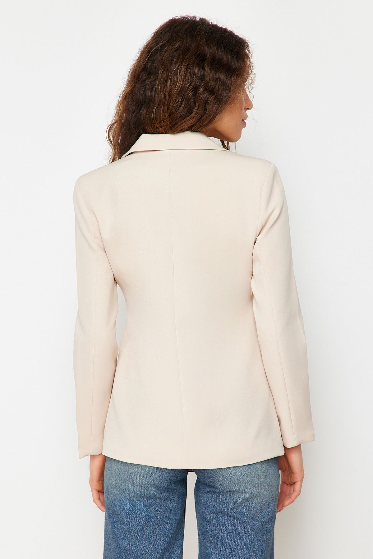 Trendyol Collection-Gewebte Blazerjacke mit normalem Futter in Stein TWOSS21CE0137 5