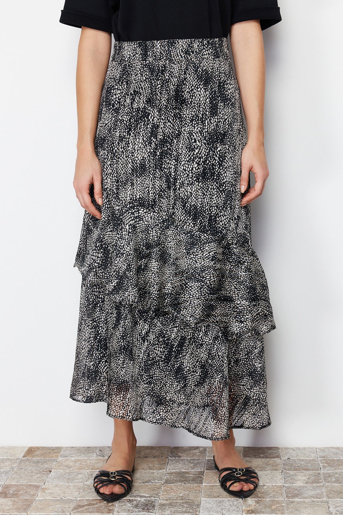 Trendyolmilla  Siyah Animal Desenli Astarlı Dokuma Etek TCTAW24EE00020 - Görsel 5