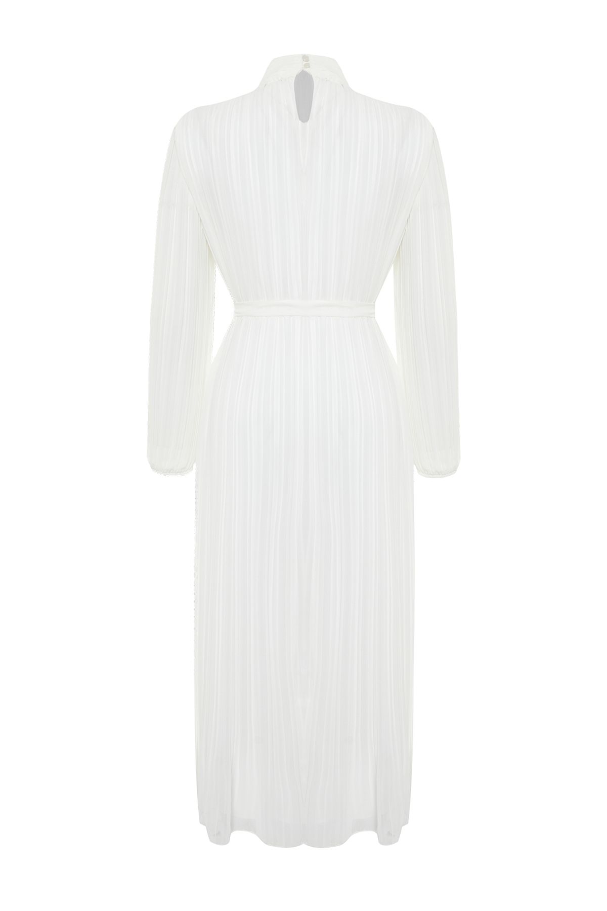 Trendyol Modest-Gefüttertes, plissiertes Chiffonkleid für besondere Anlässe in Creme - TCTSS24DB00040 9
