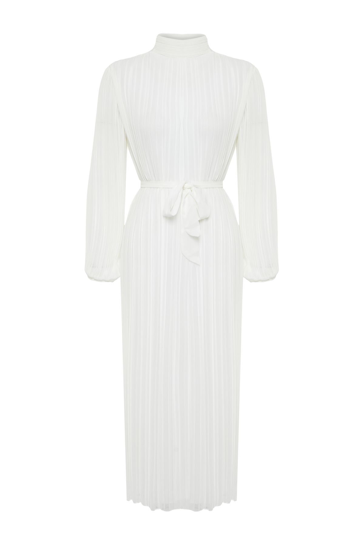 Trendyol Modest-Gefüttertes, plissiertes Chiffonkleid für besondere Anlässe in Creme - TCTSS24DB00040 8