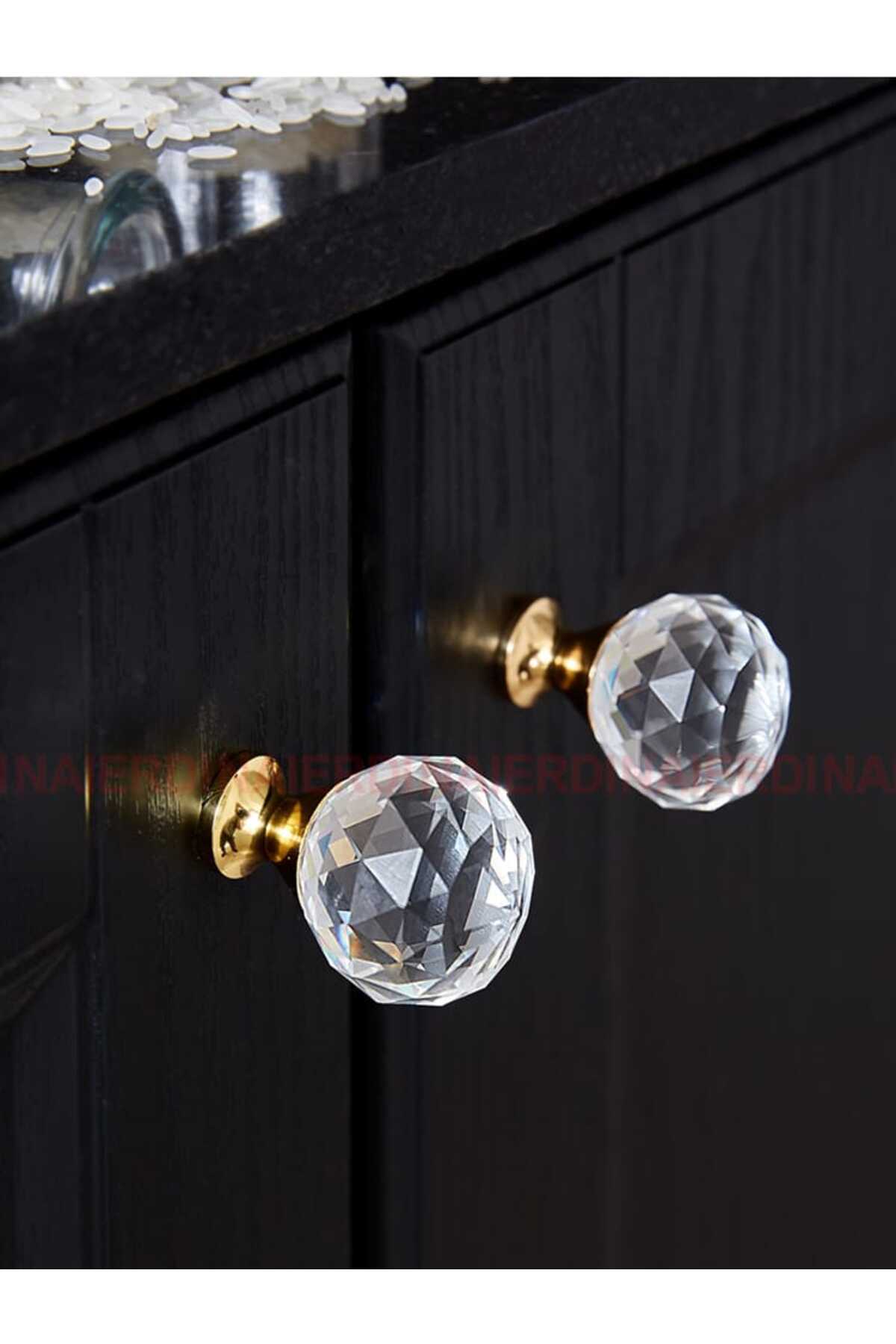 ARON (10 ADET) Kristal Küre Kulp Çap 30mm (ŞEFFAF ALTIN) Tv Ünite Konsol Şifonyer Çekmece Dolap Kulpu