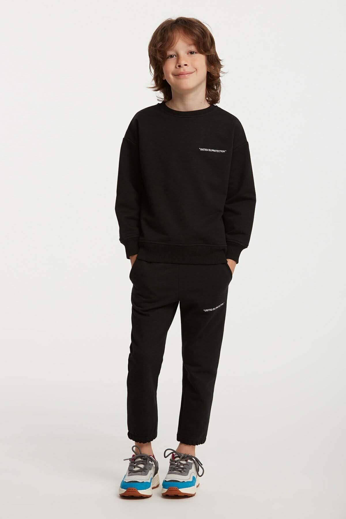 GRIMELANGE Czarny Haftowany Komplet Dresowy Dla Chłopca Majuro Unisex - 7 years