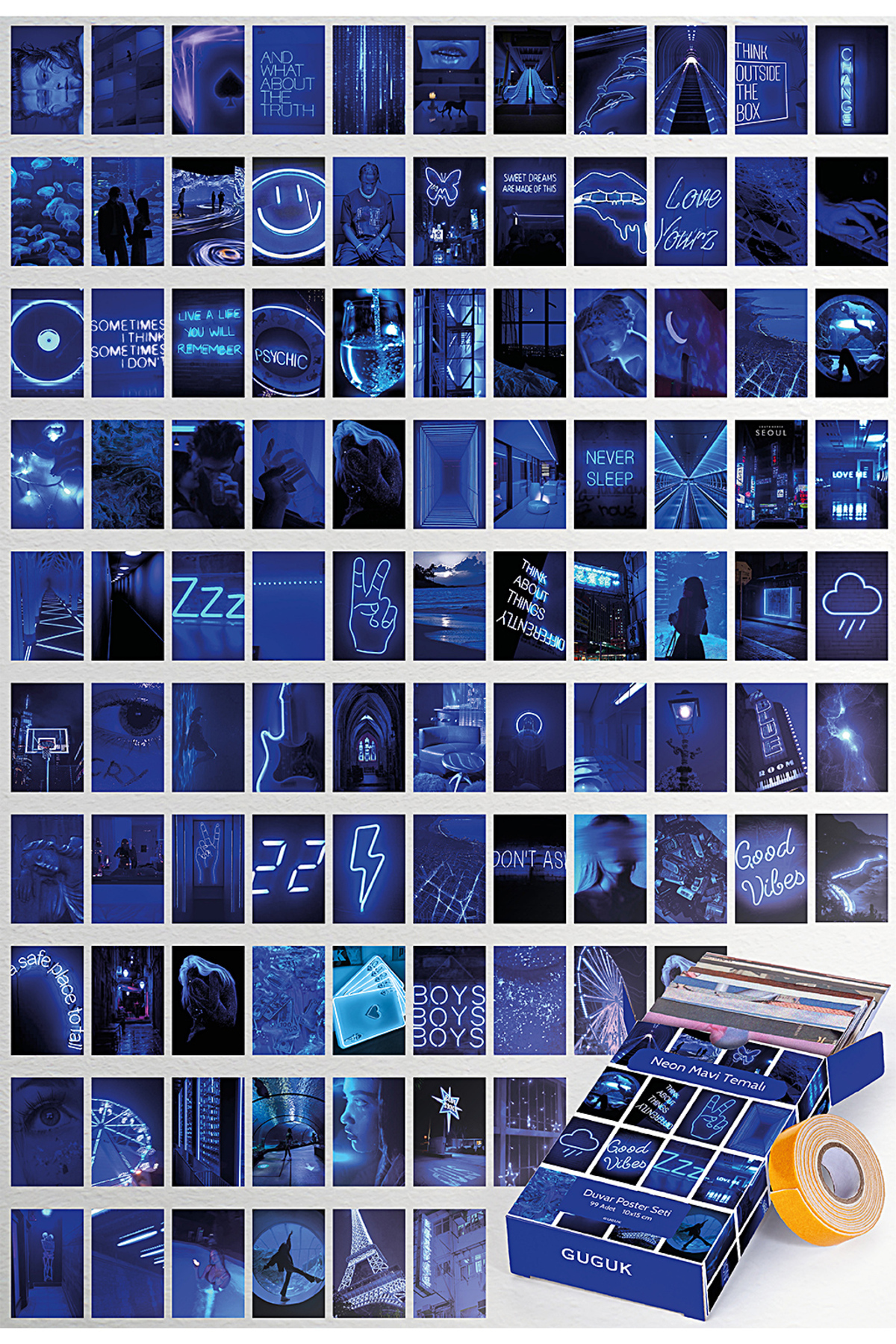 GUGUK Neon Mavi Temal 99 Adet Duvar Poster Seti zel Tasar m Kutulu guguk-neon-mavi-temal-99-adet-duvar-poster-seti-zel-tasar-m-kutulu