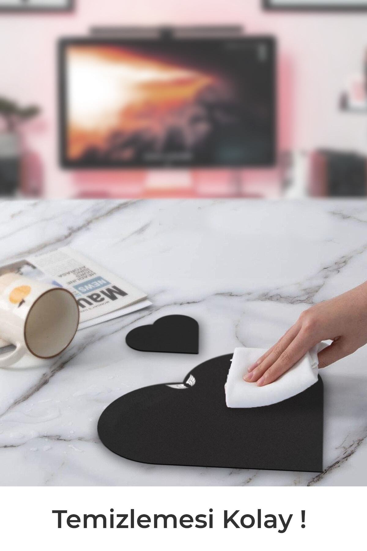 Kalp Şekilli Siyah Mouse Pad Orta Boy Fare Altlığı Sevgililer Günü Özel Mousepad 2