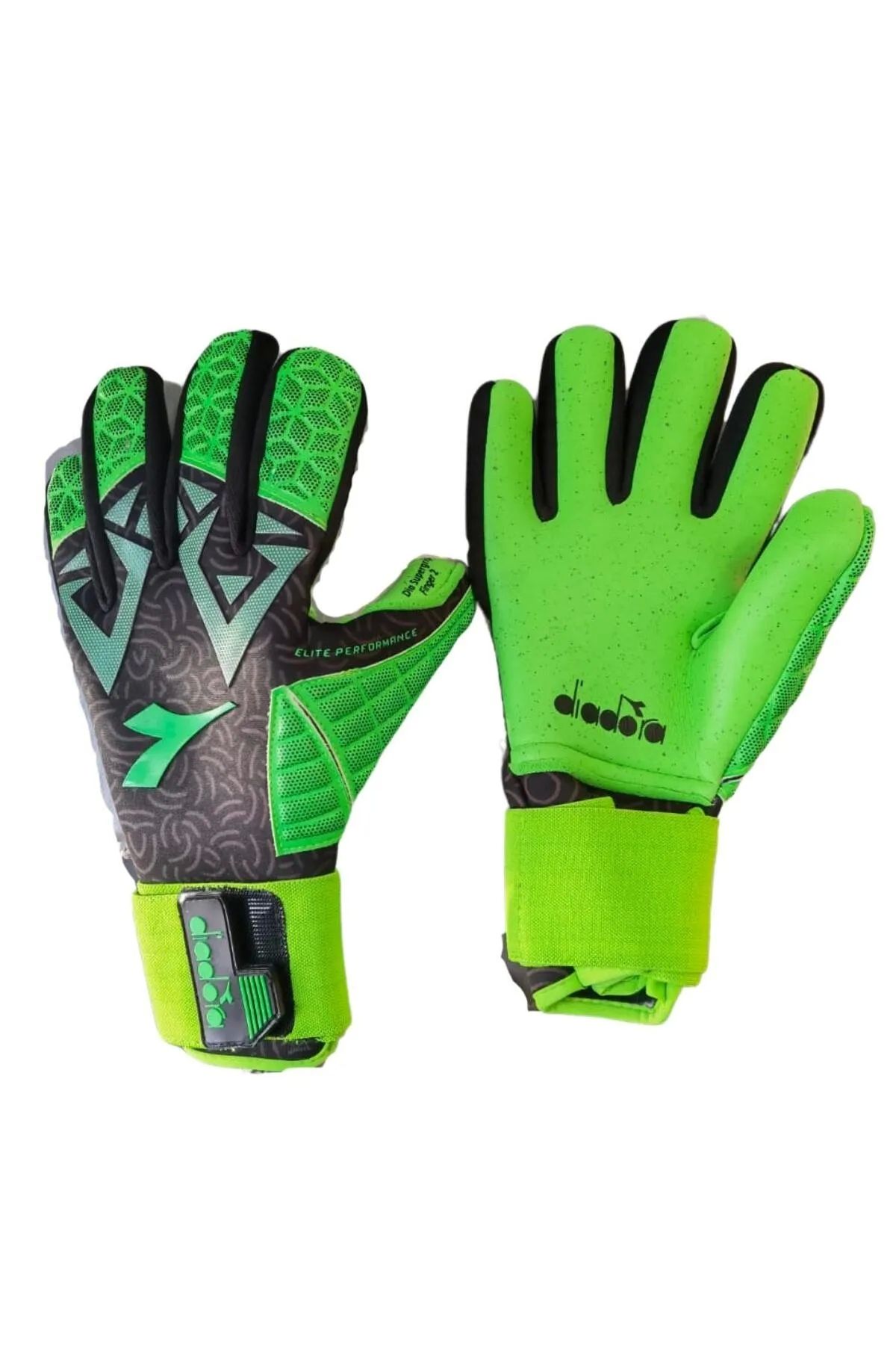 دستکش دروازه بان سیاه مردانه و زنانه GOALKEEPER SUPERGRIP FINGER 2 BLACK GREEN اورجینال Diadora