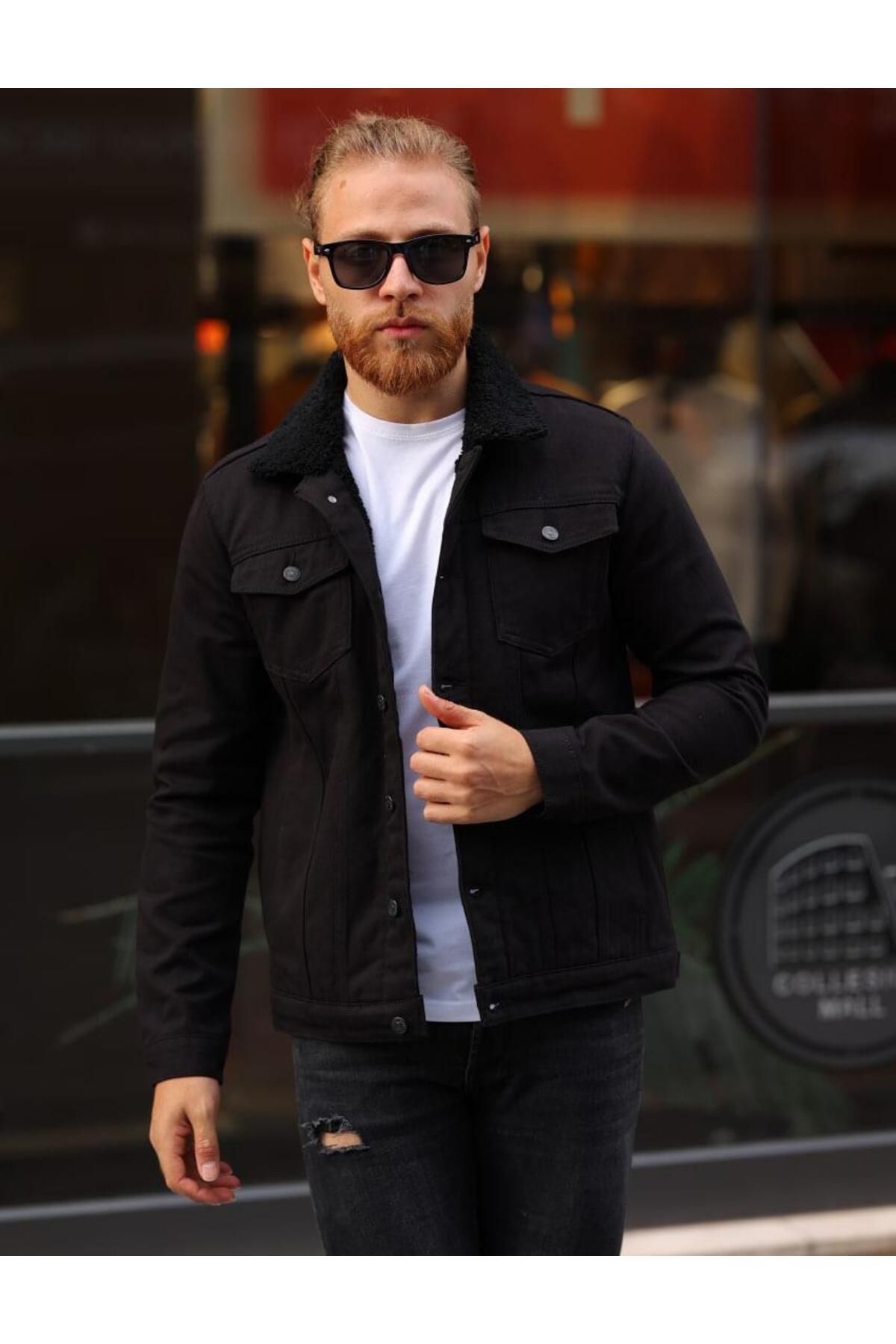 Denim jacket hot sale black with fur