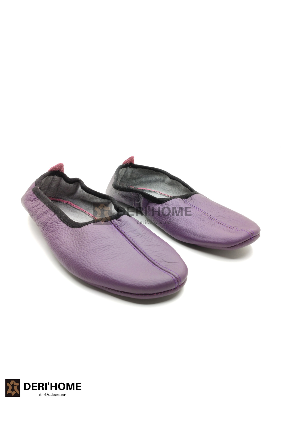 DERİHOME Hakiki Dana Derisi Hac Umre Tavaf Ve Ev Ayakkabısı Mor