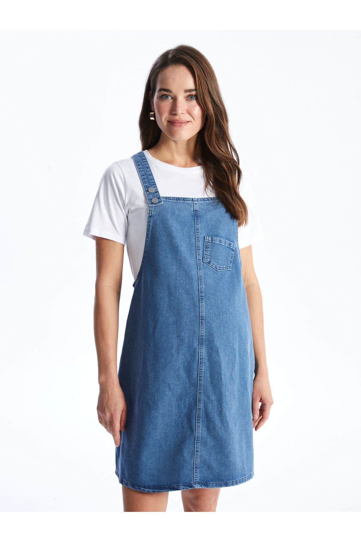 LC Waikiki-Umstands-Jeans-Salopette – quadratischer Kragen, flacher Riemen 2