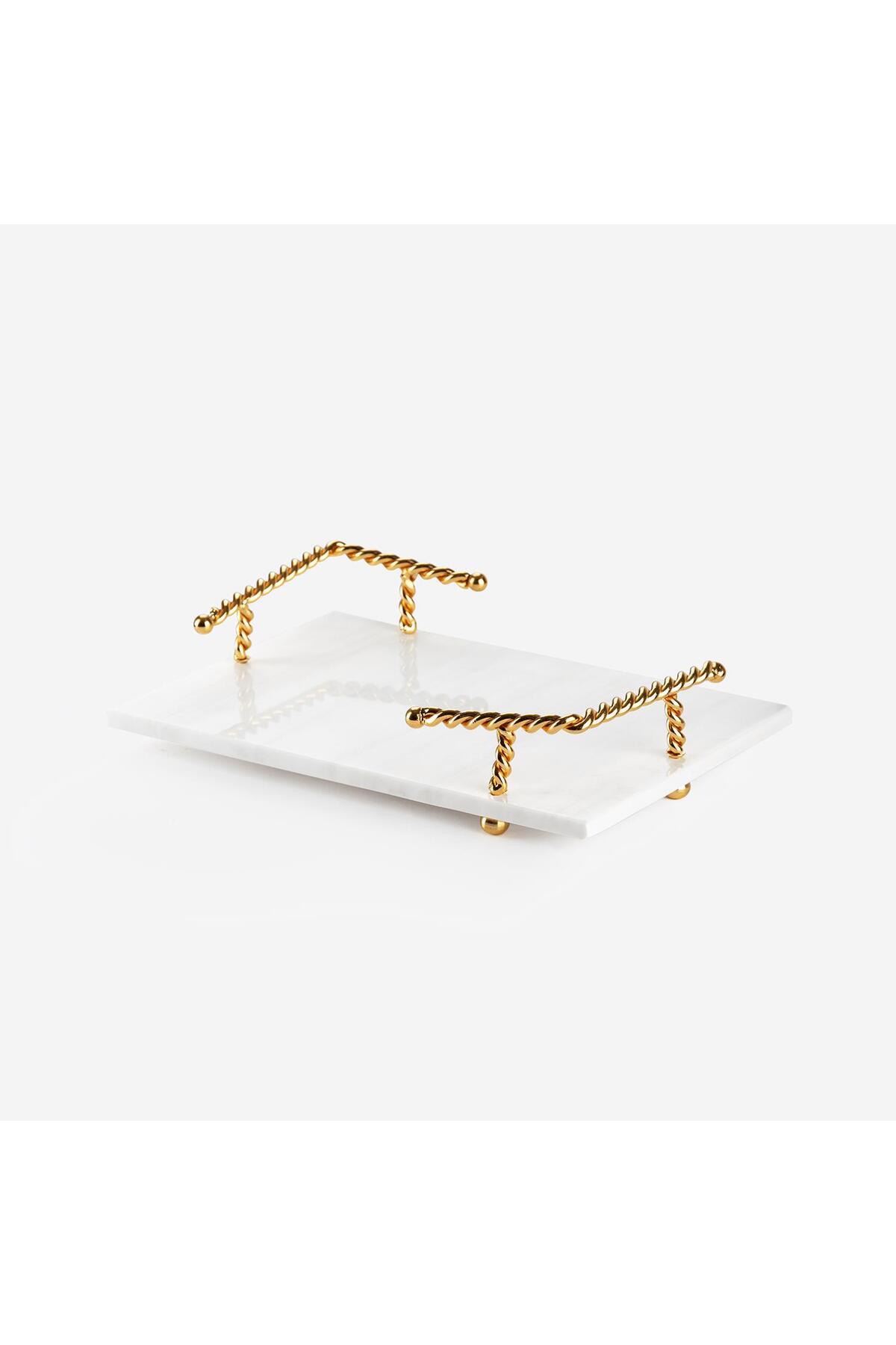 Bernardo White Marble Dikdörtgen Burgulu Kulplu Tepsi Küçük Fiyatı