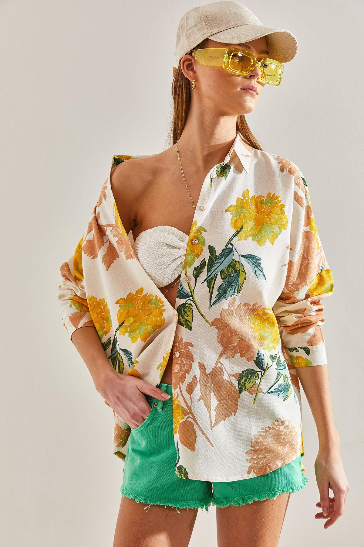 Bianco Lucci-Cămașă de in largi cu modele multiple de damă60101024 3