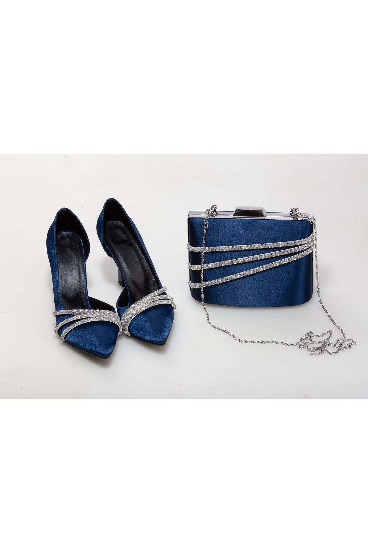 Modavien-women's 9 cm dark blue shoes & bag combo 350ç 4