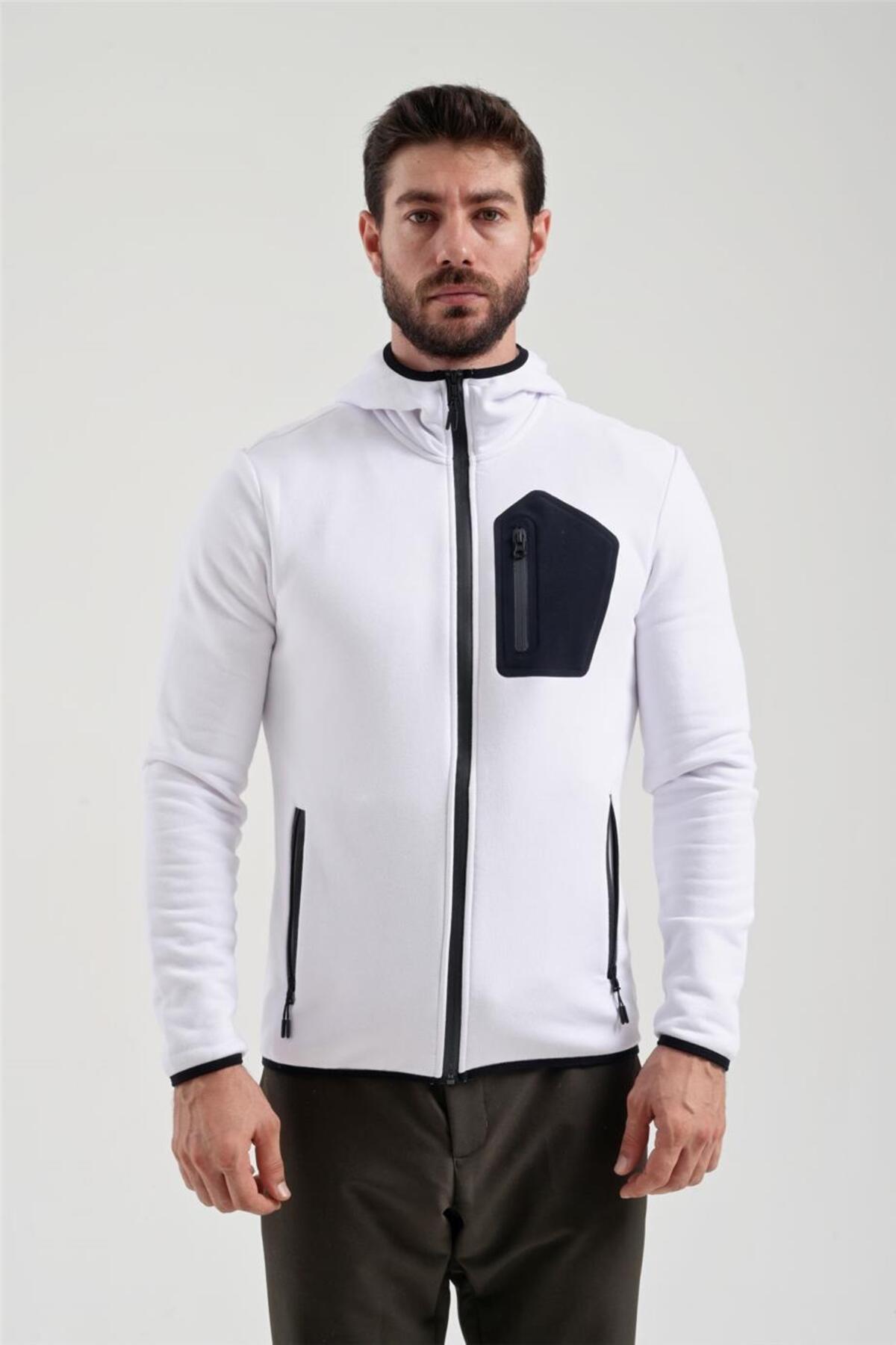 Men's White Full Zipper Sweatshirt 2312250