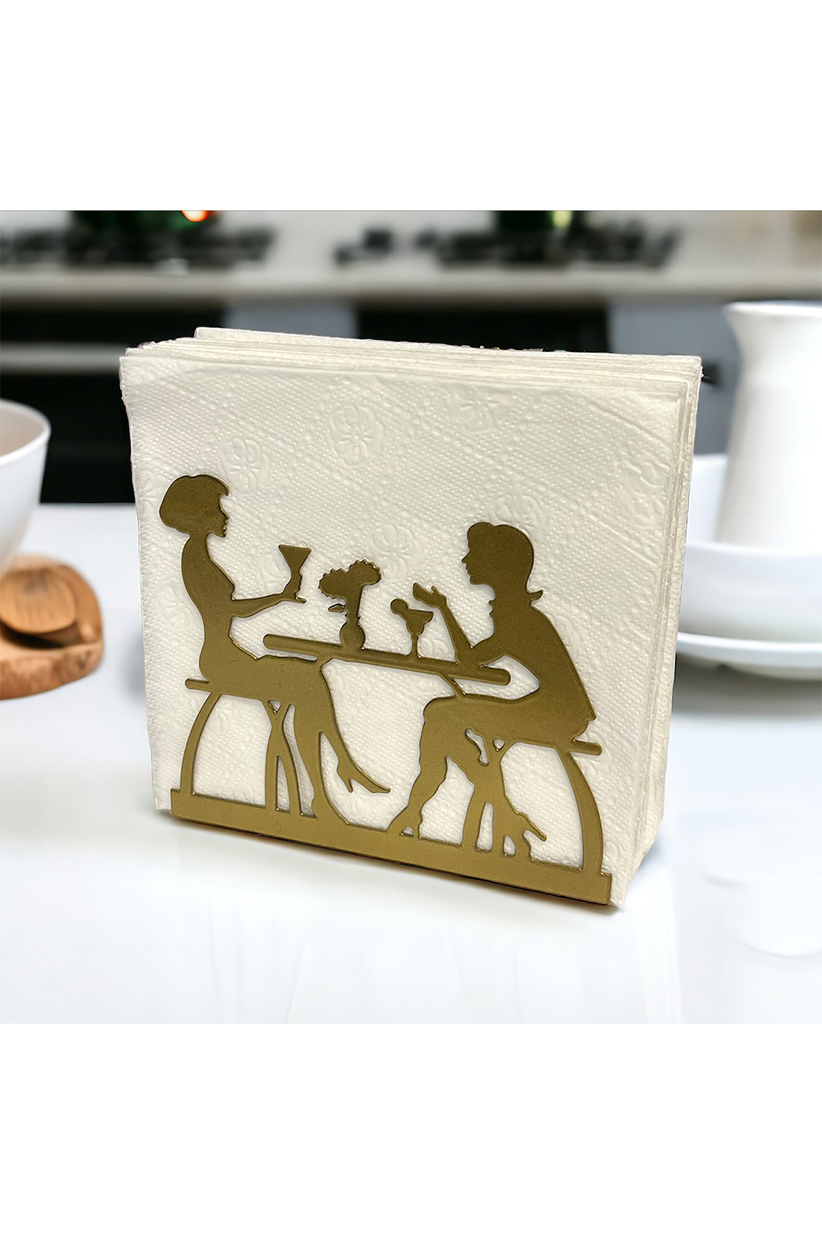 Chat Themed Gold Metal Napkin Holder
